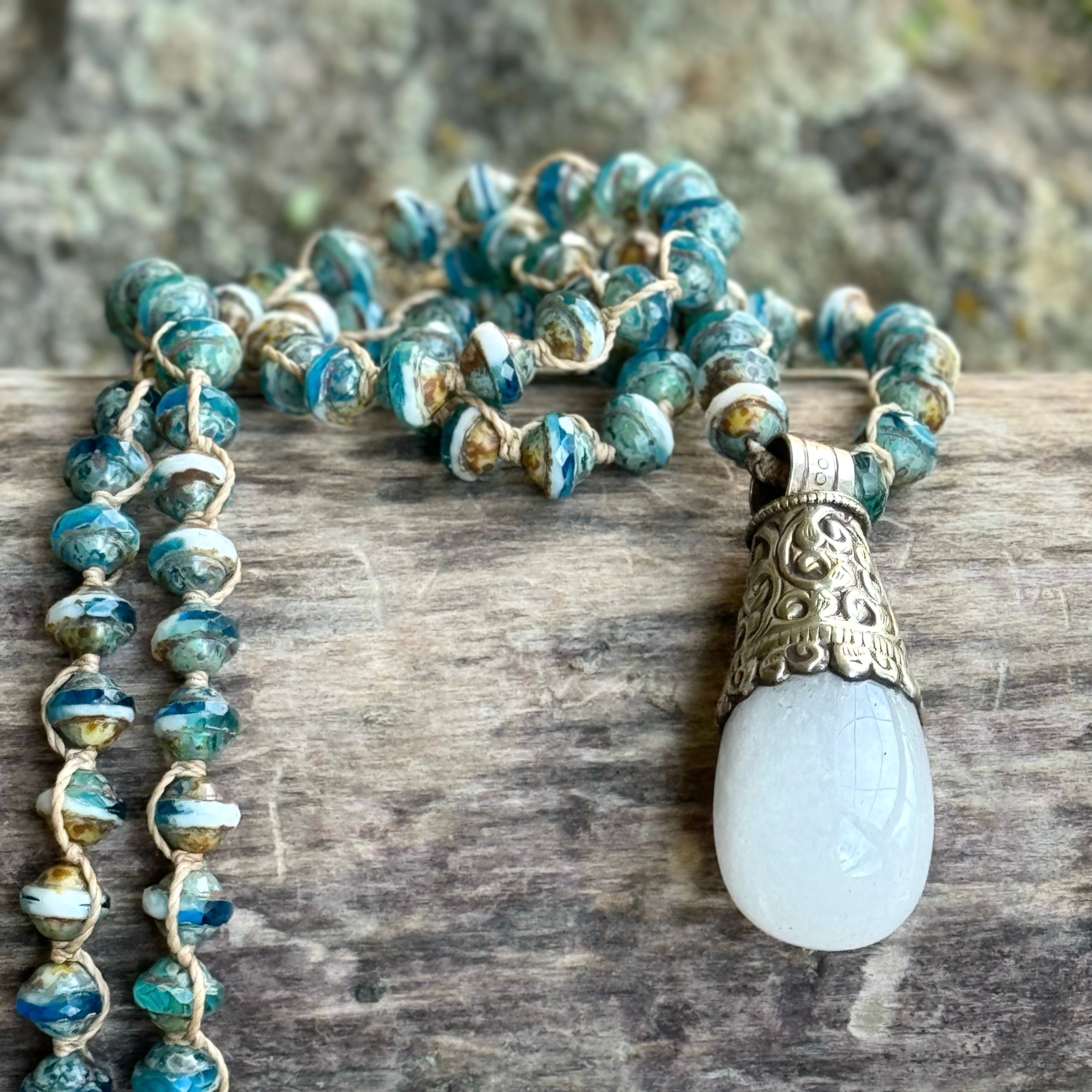 Lake Blue Czech Glass Necklace