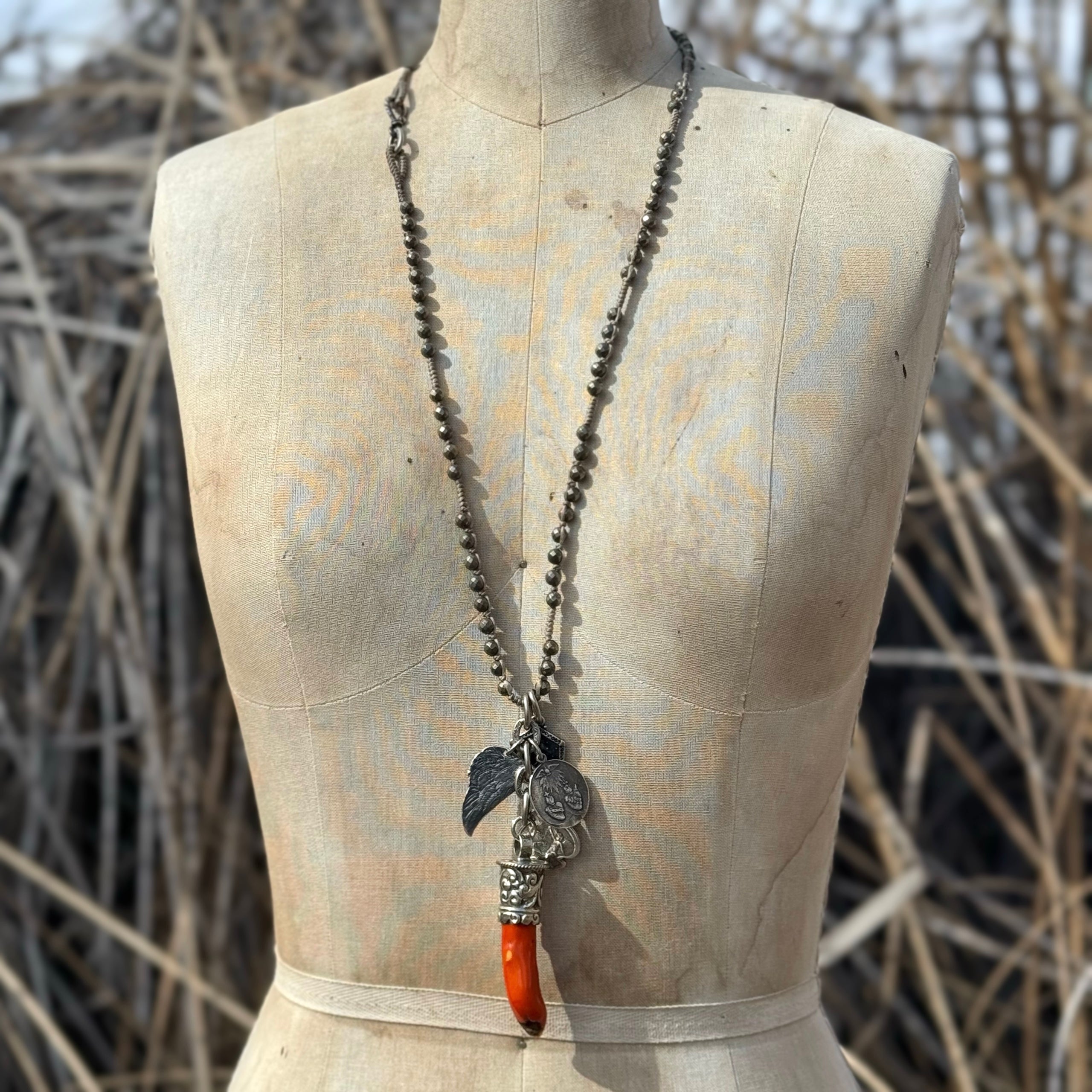Paula Carvalho Orange Coral Charm Necklace