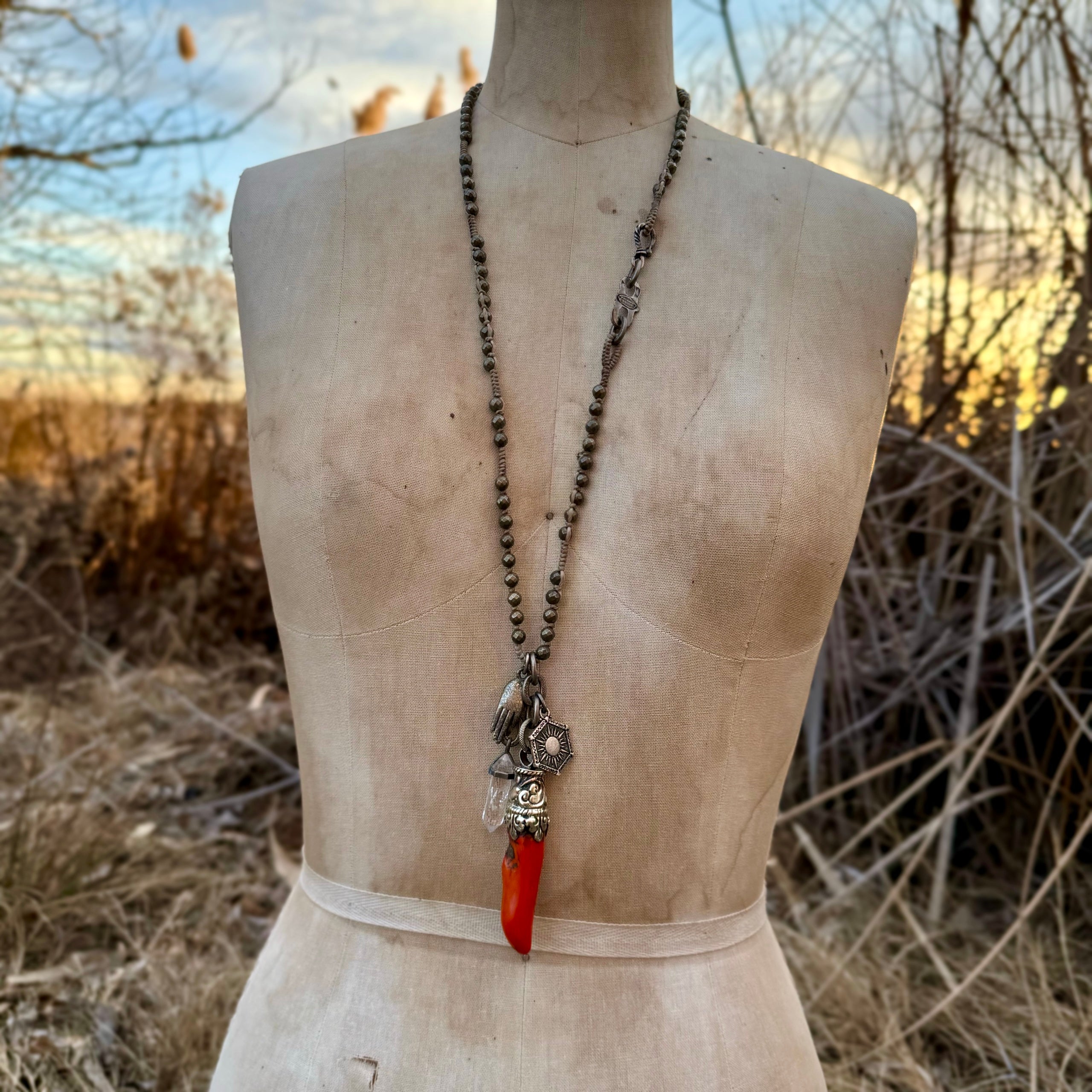 Paula Carvalho Pyrite & Orange Coral Necklace