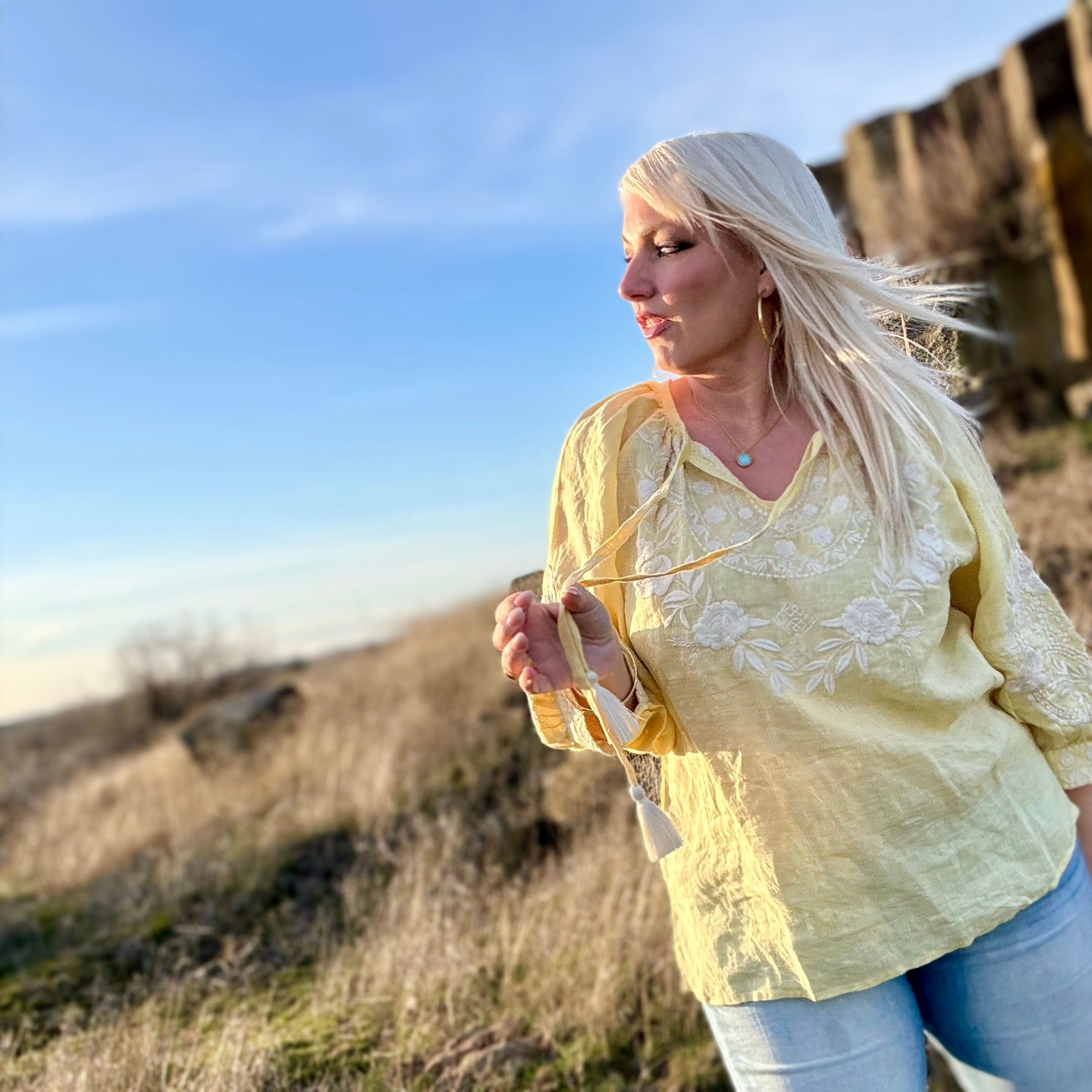 Florence Linen Peasant Blouse