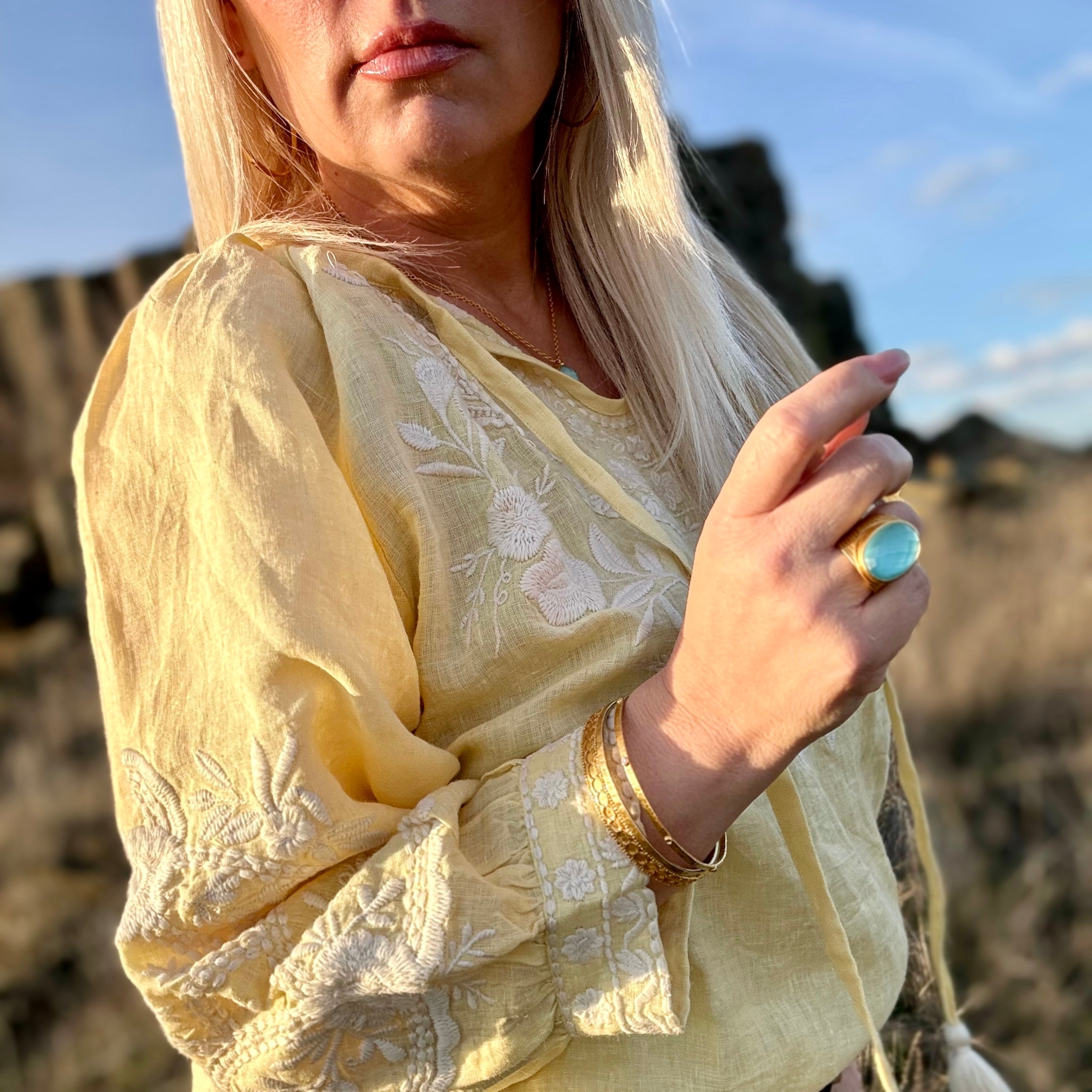 Florence Linen Peasant Blouse