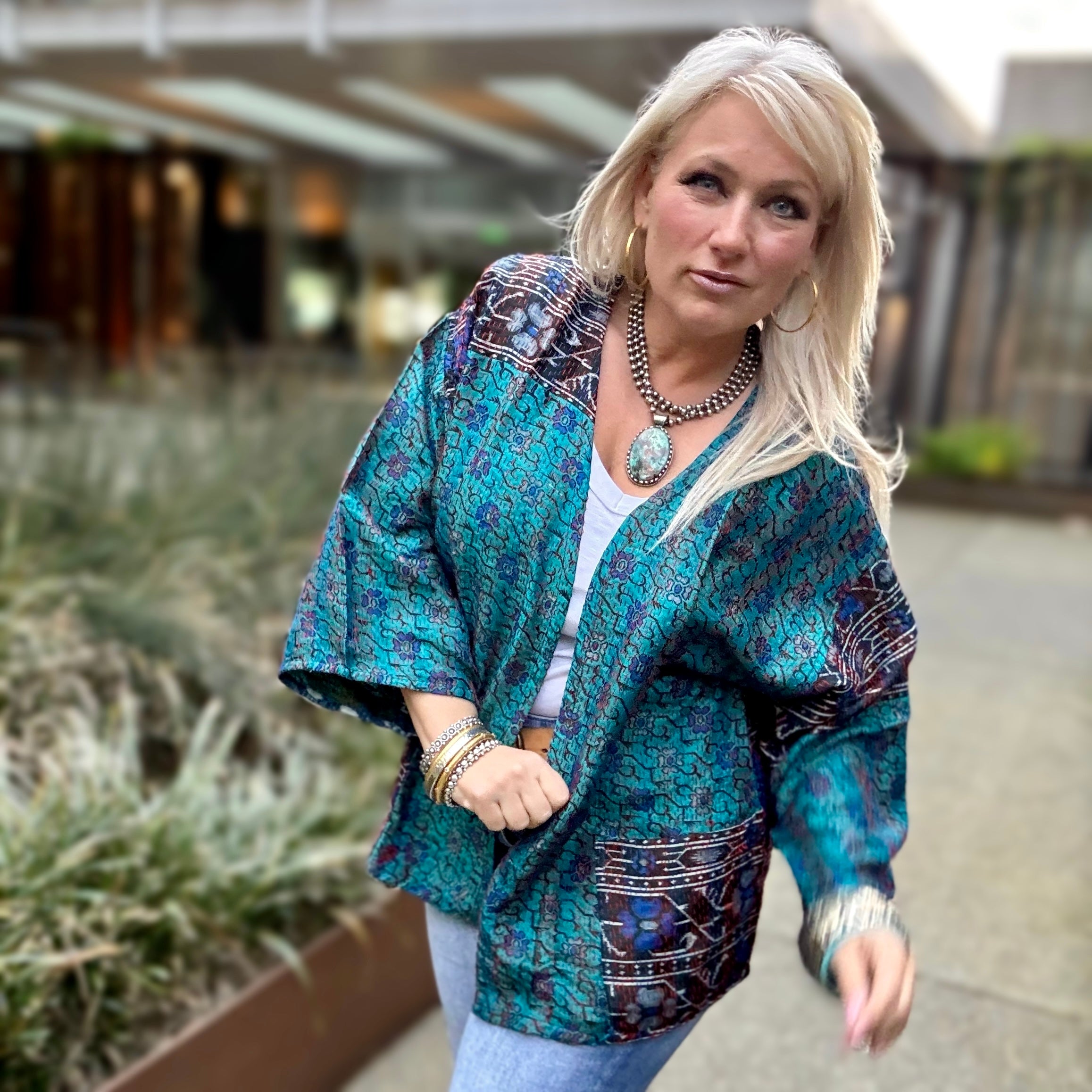 Sari Silk Kimono Teal