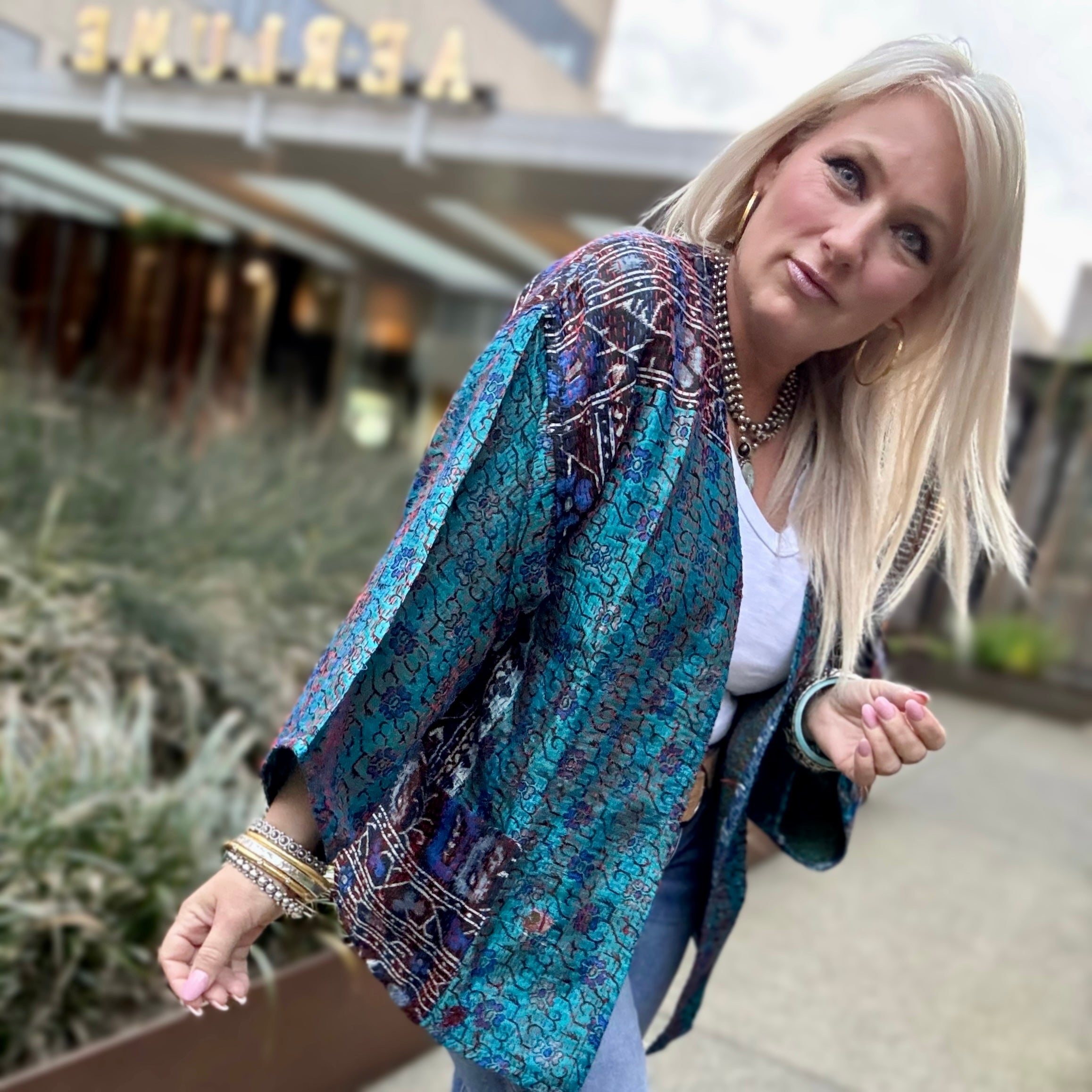 Sari Silk Kimono Teal