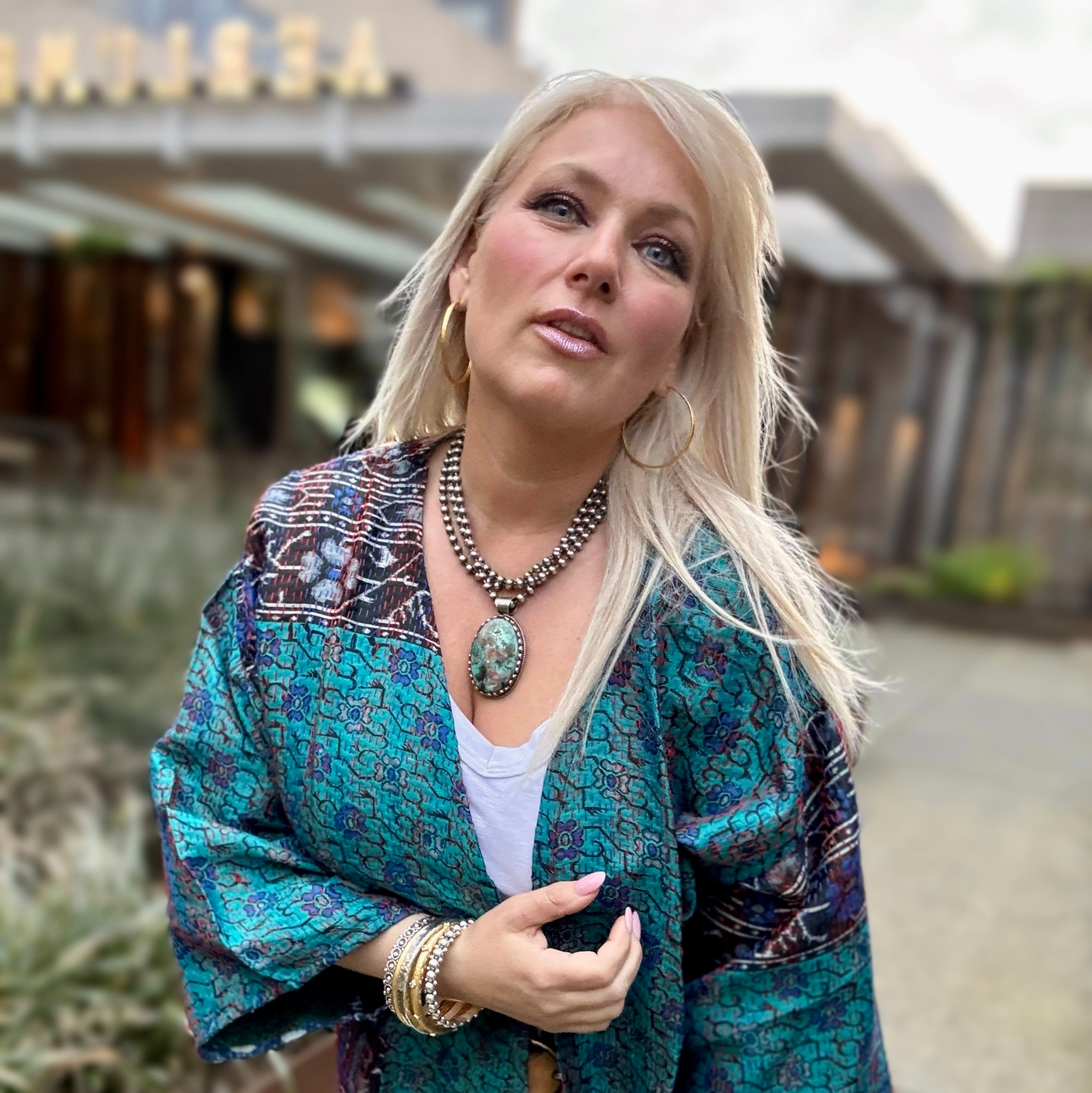 Sari Silk Kimono Teal