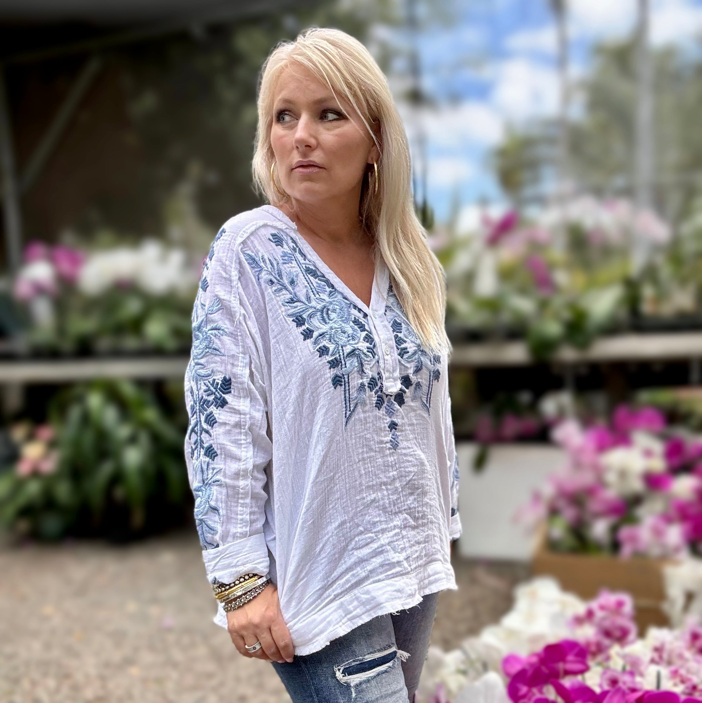 Pia Cotton Blouse (Blue)