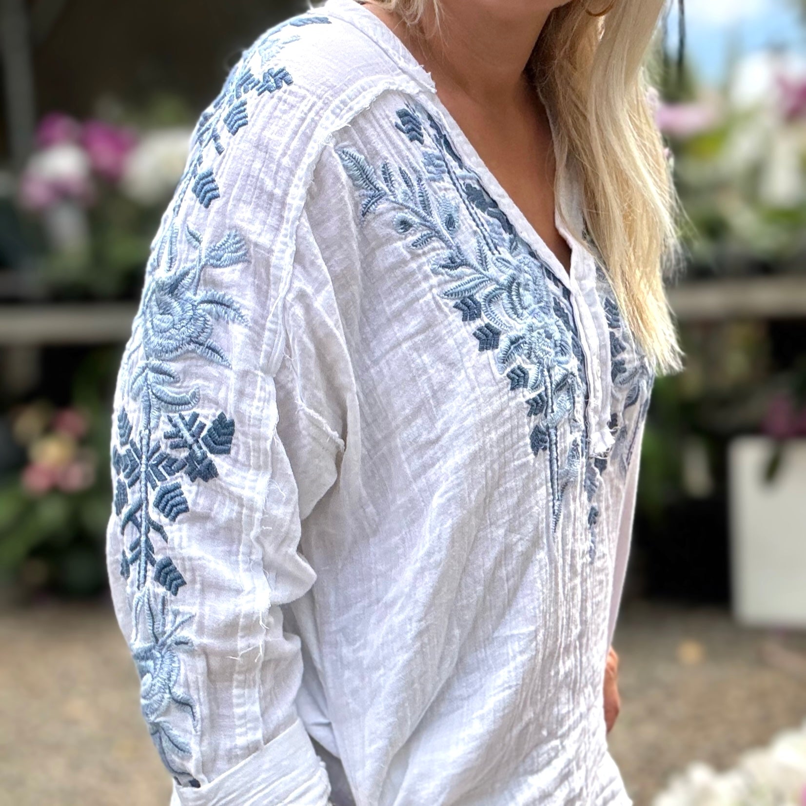 Pia Cotton Blouse (Blue)