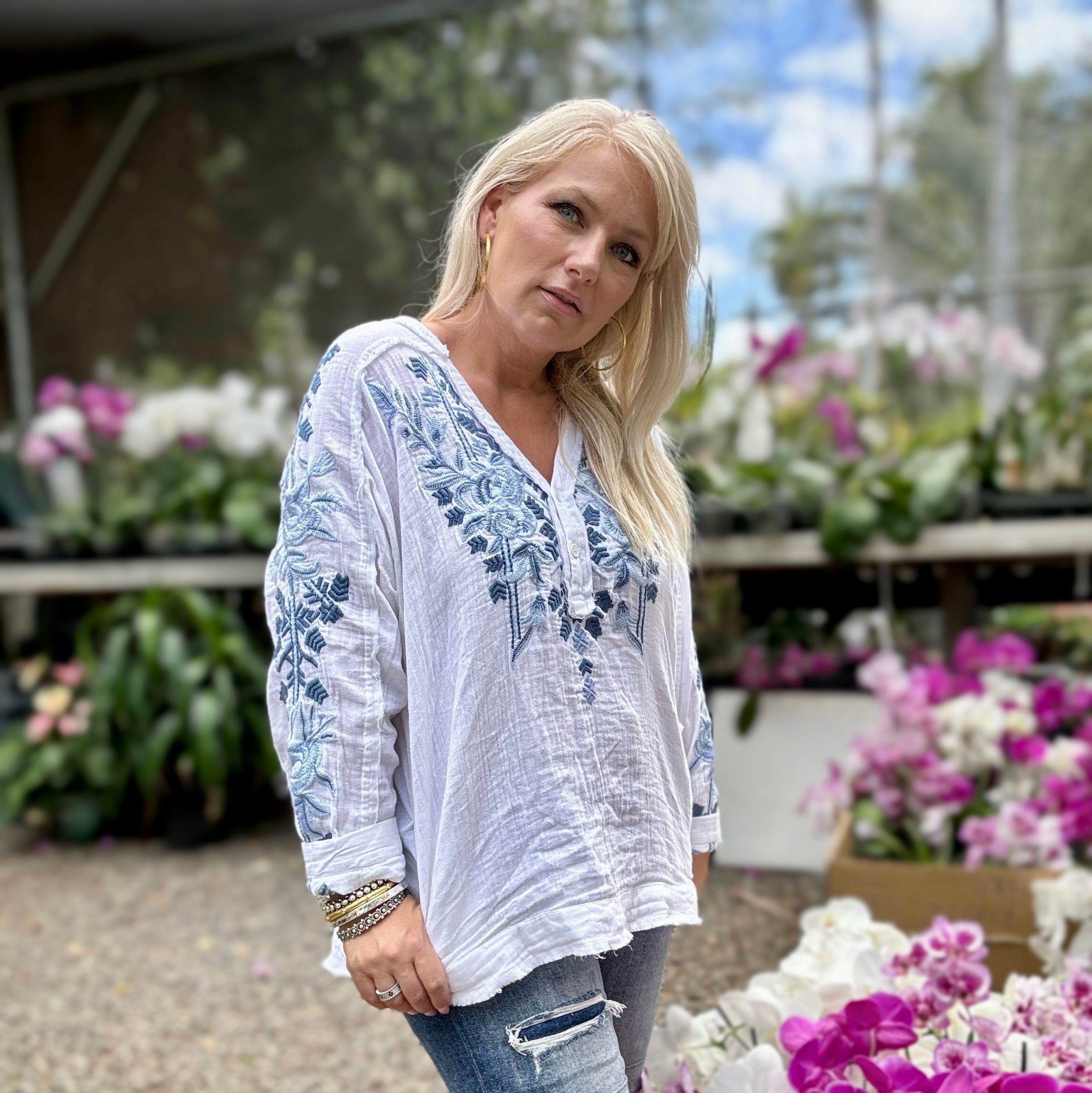 Pia Cotton Blouse (Blue)
