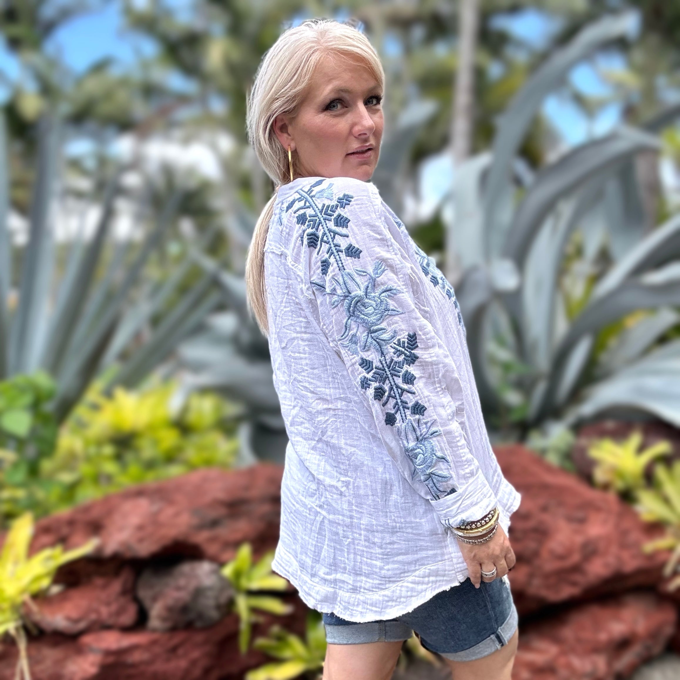 Pia Cotton Blouse (Blue)