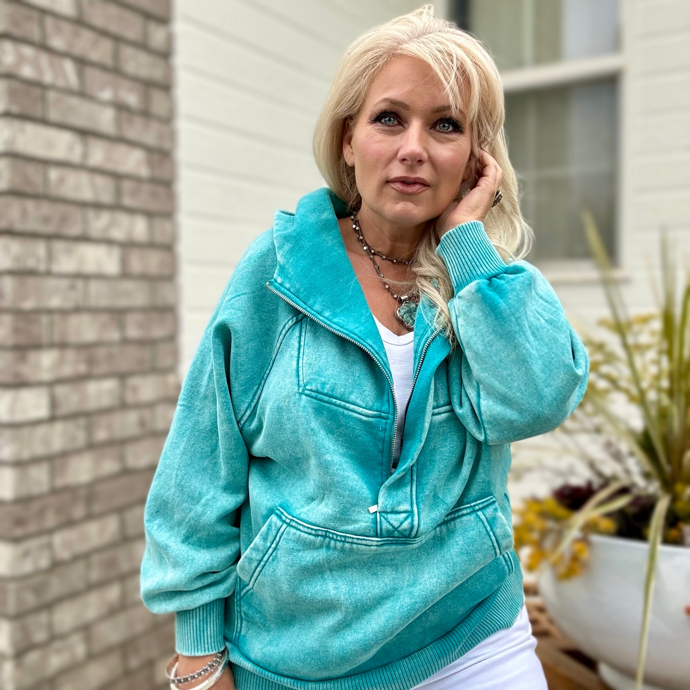 Vine Half Zip Hoodie (Turquoise)