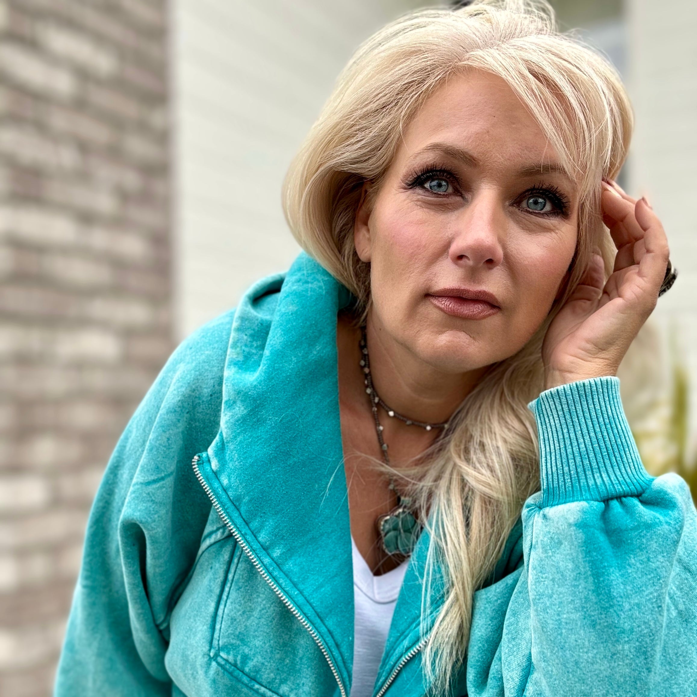 Vine Half Zip Hoodie (Turquoise)