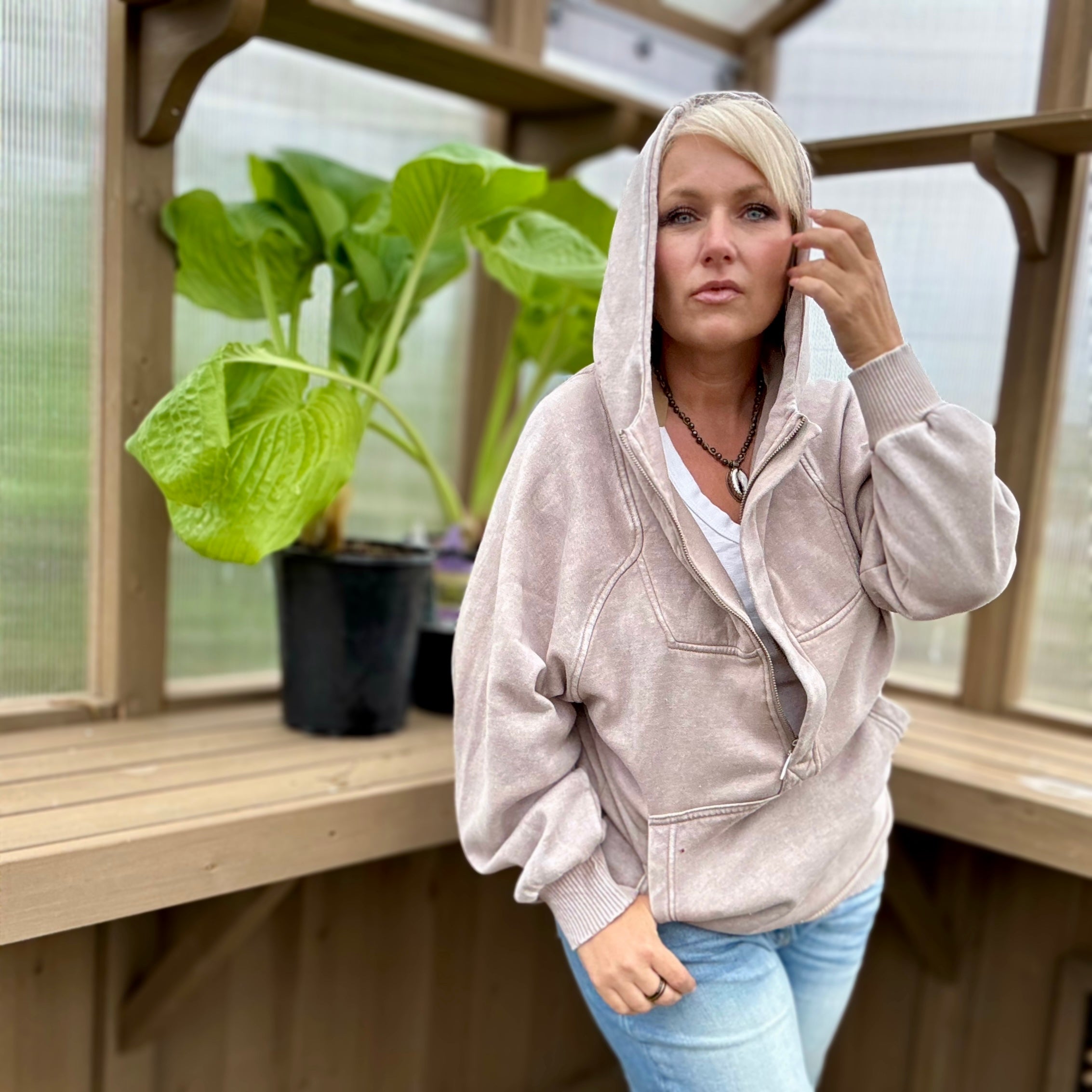 Vine Half Zip Hoodie (Taupe)