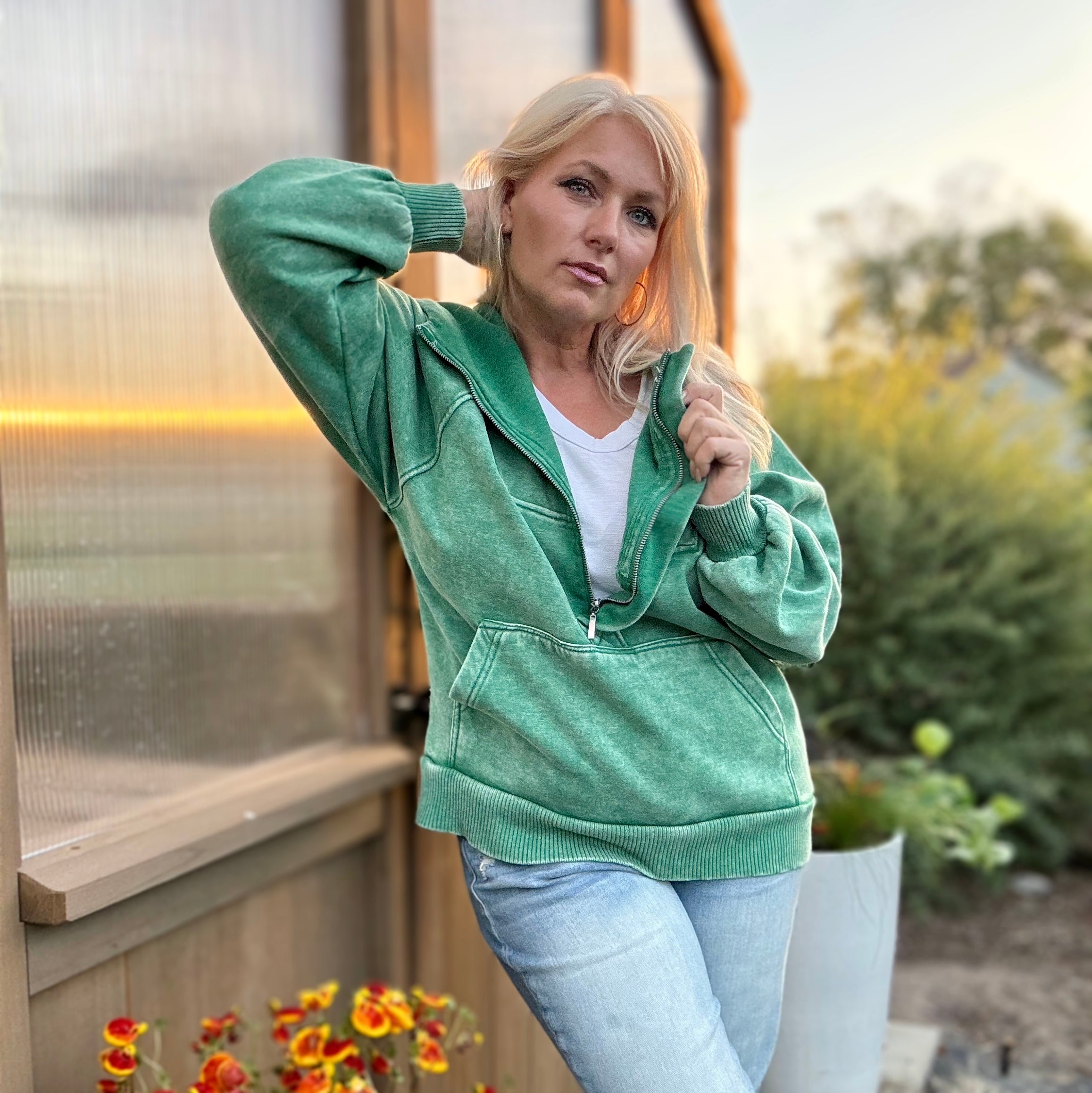 Vine Half Zip Hoodie (Verdant Green)
