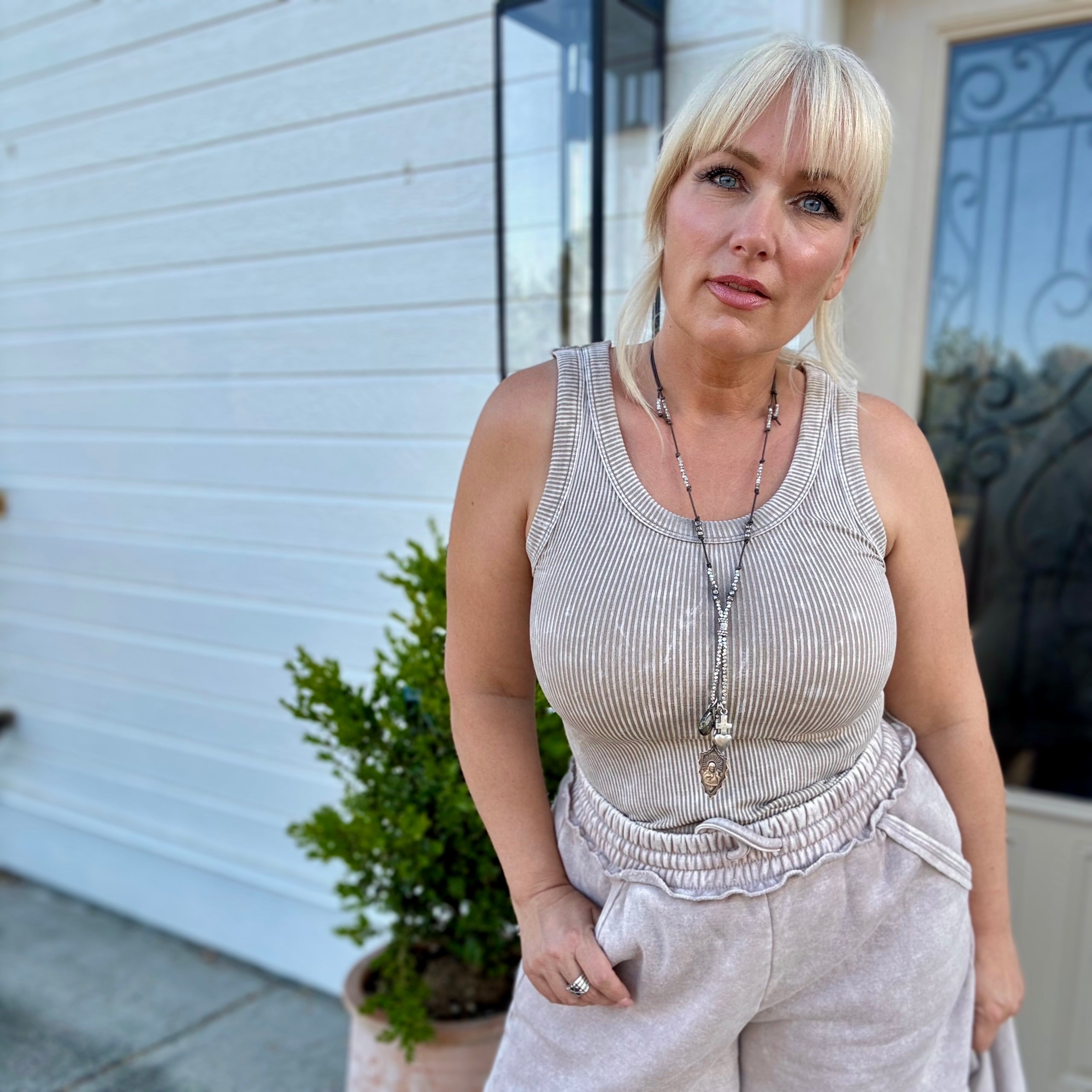 Vintage Washed Ribbed Tank (Taupe)