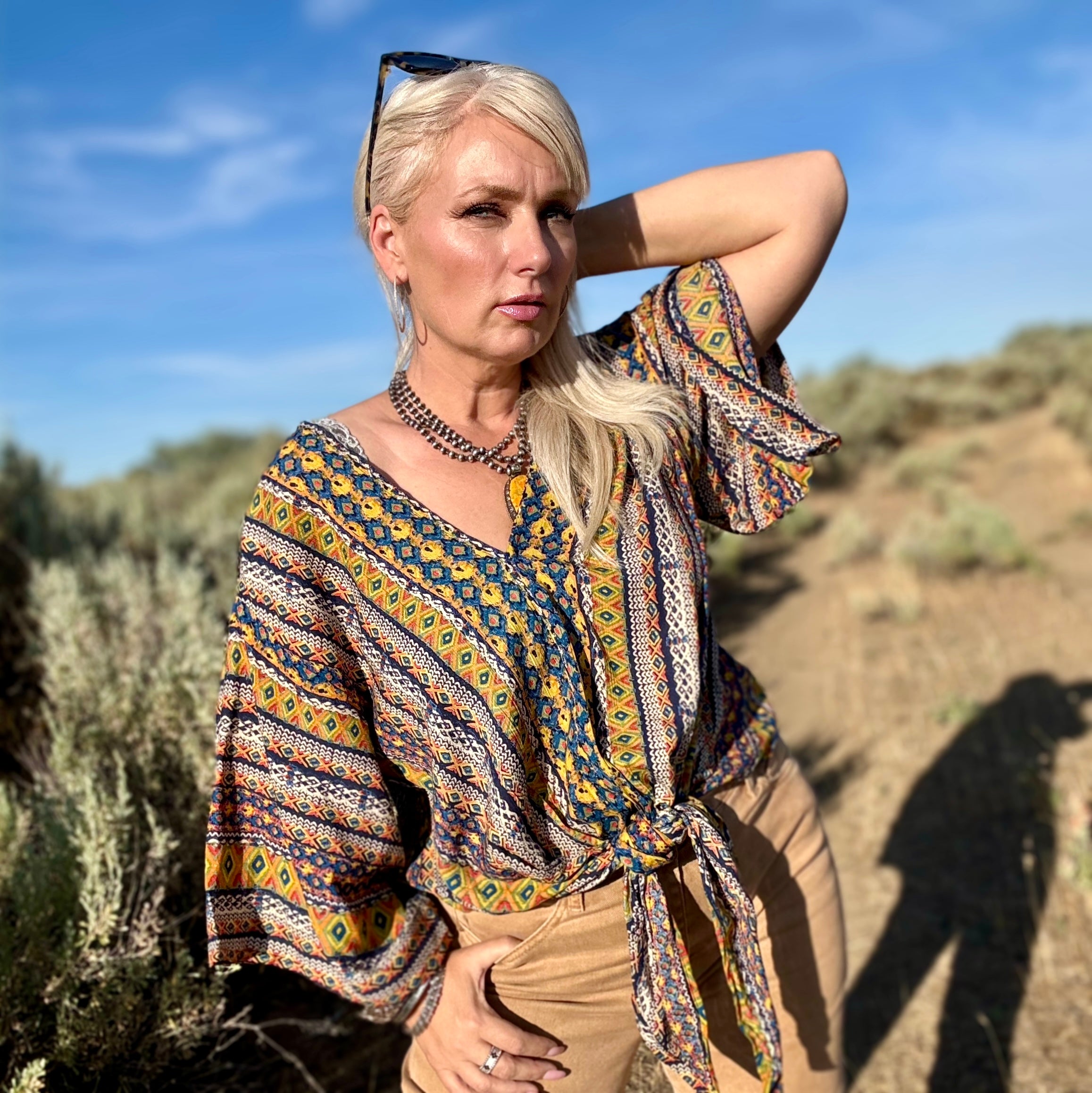 Quinn Print Tie Front Top