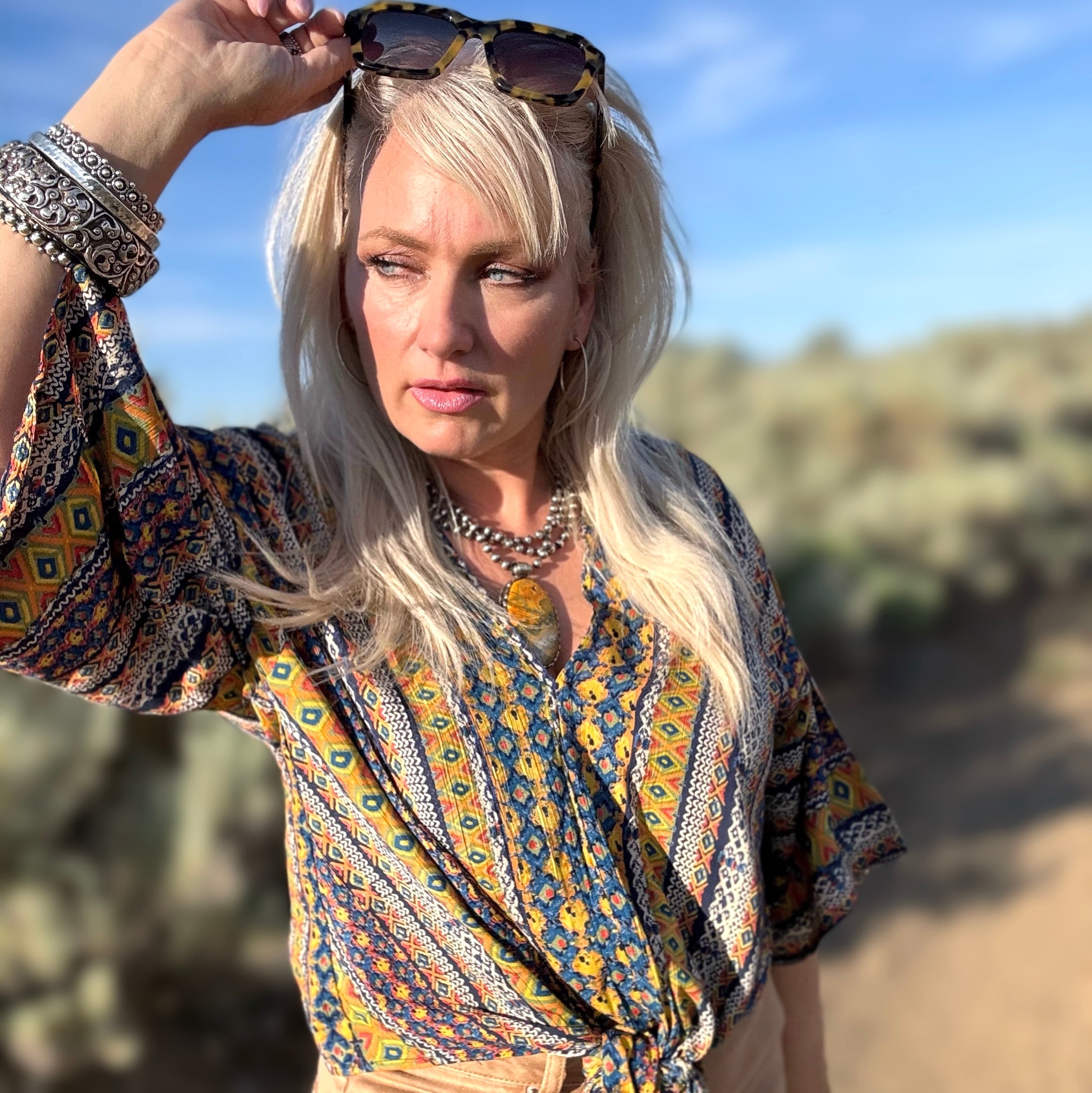 Quinn Print Tie Front Top