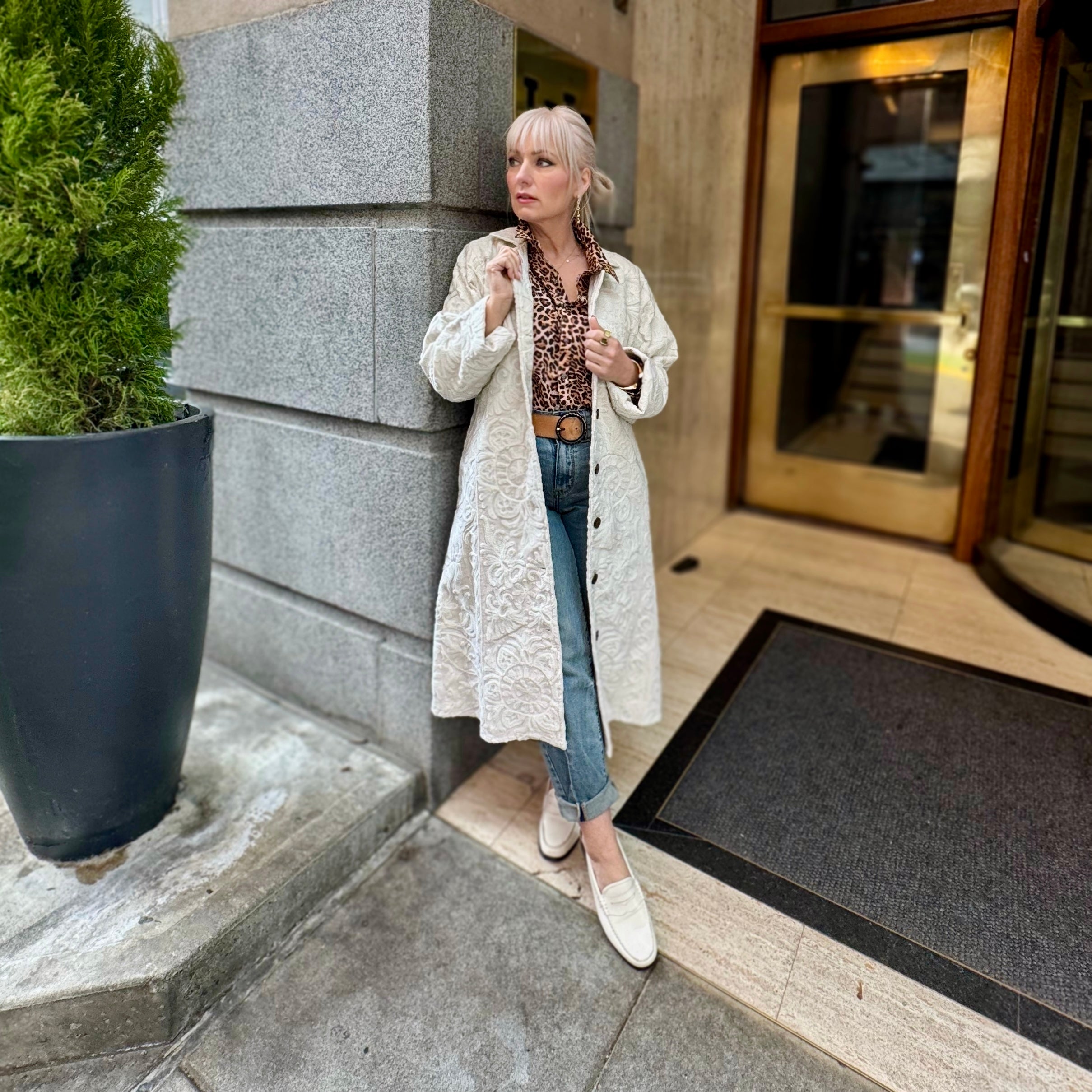 Malika Tonal Embroidered Jacket Ivory