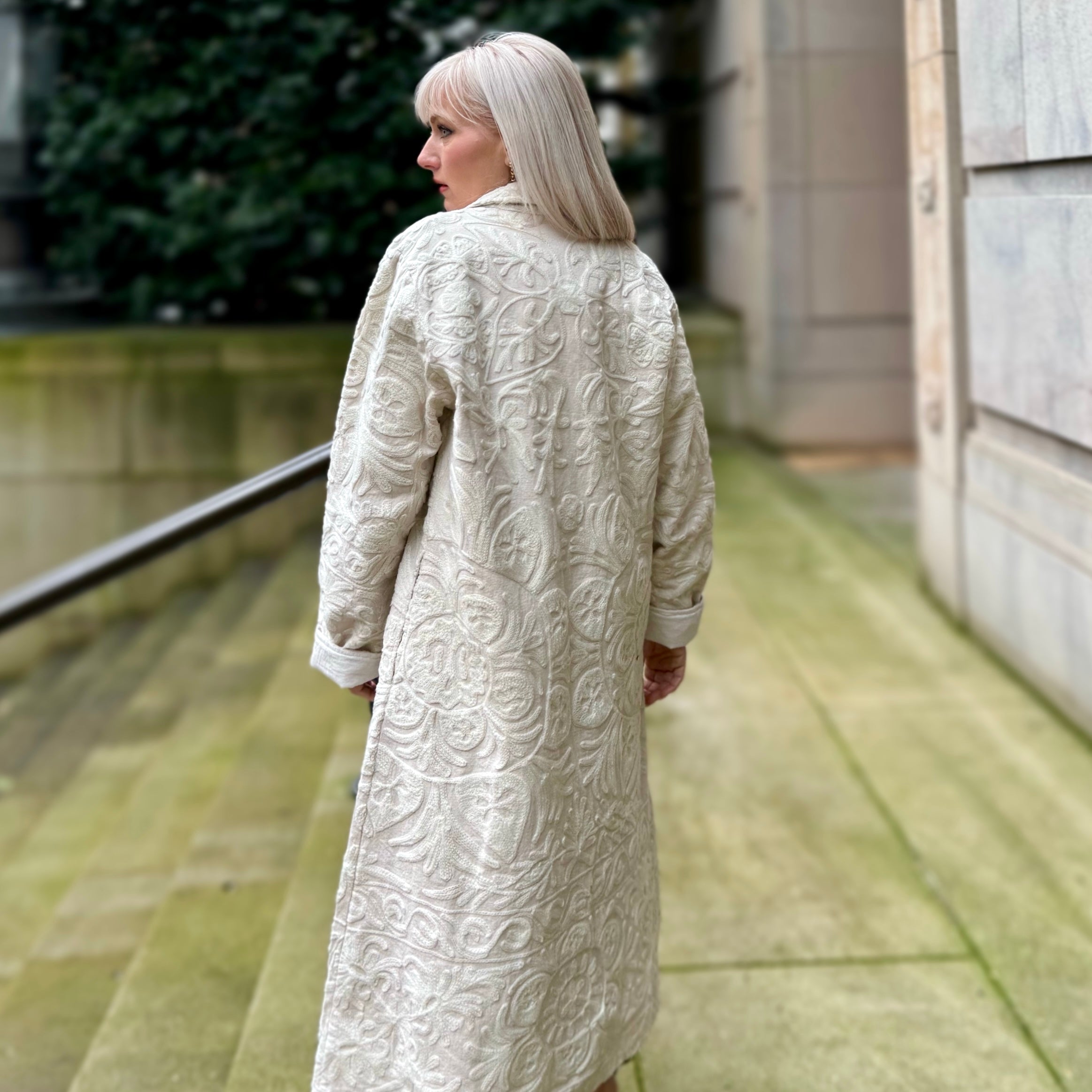 Malika Tonal Embroidered Jacket Ivory