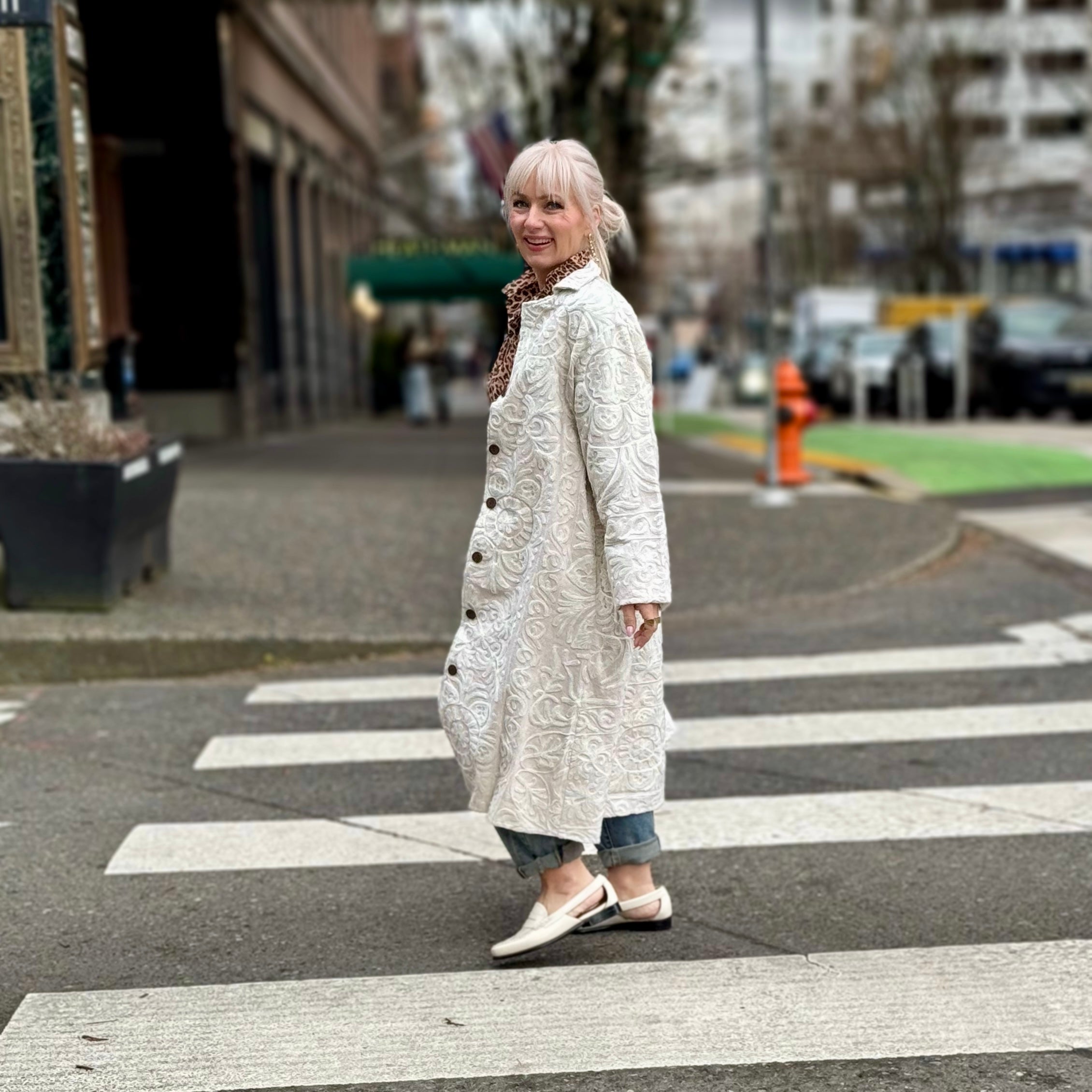 Malika Tonal Embroidered Jacket Ivory