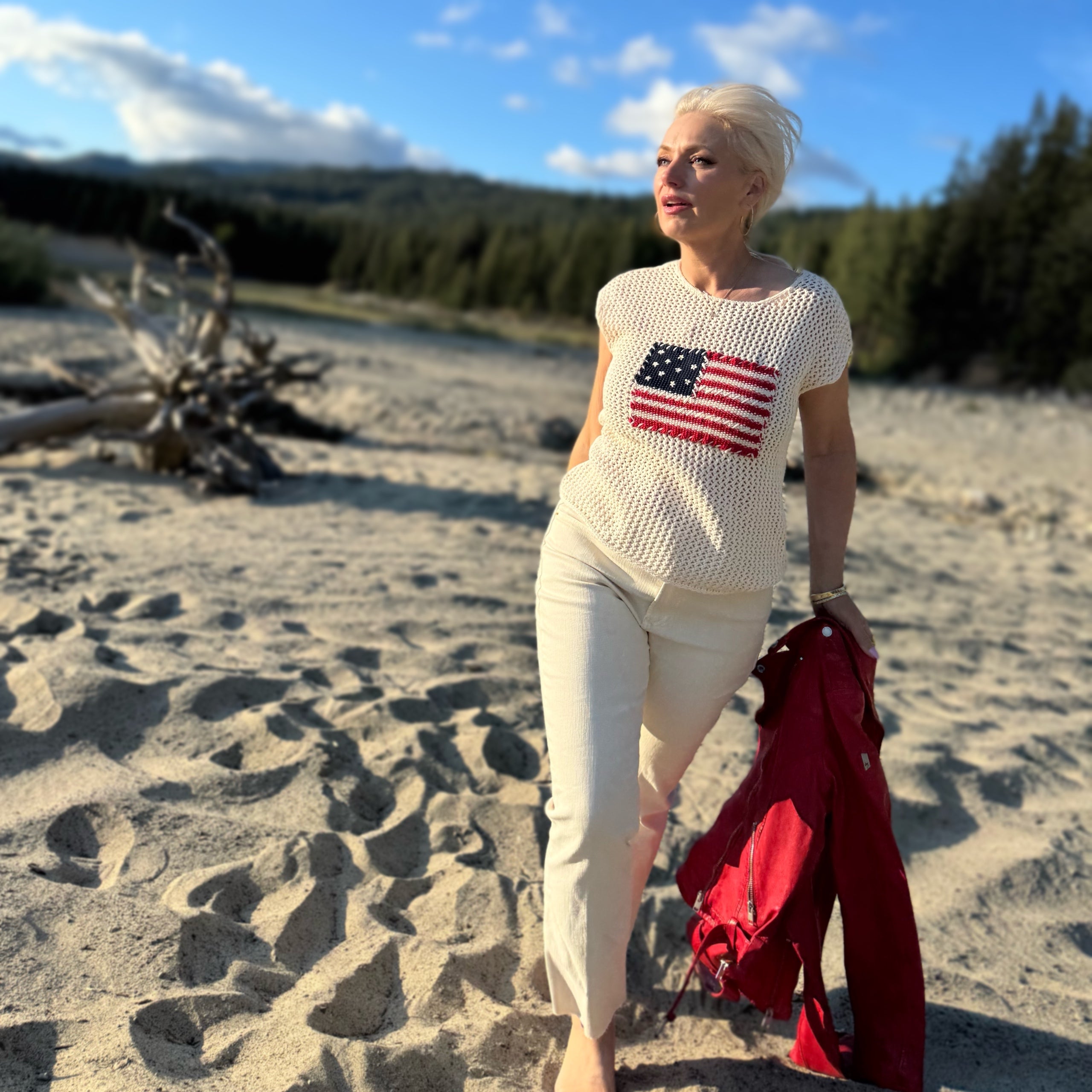 American Summer Knit Tank Cream