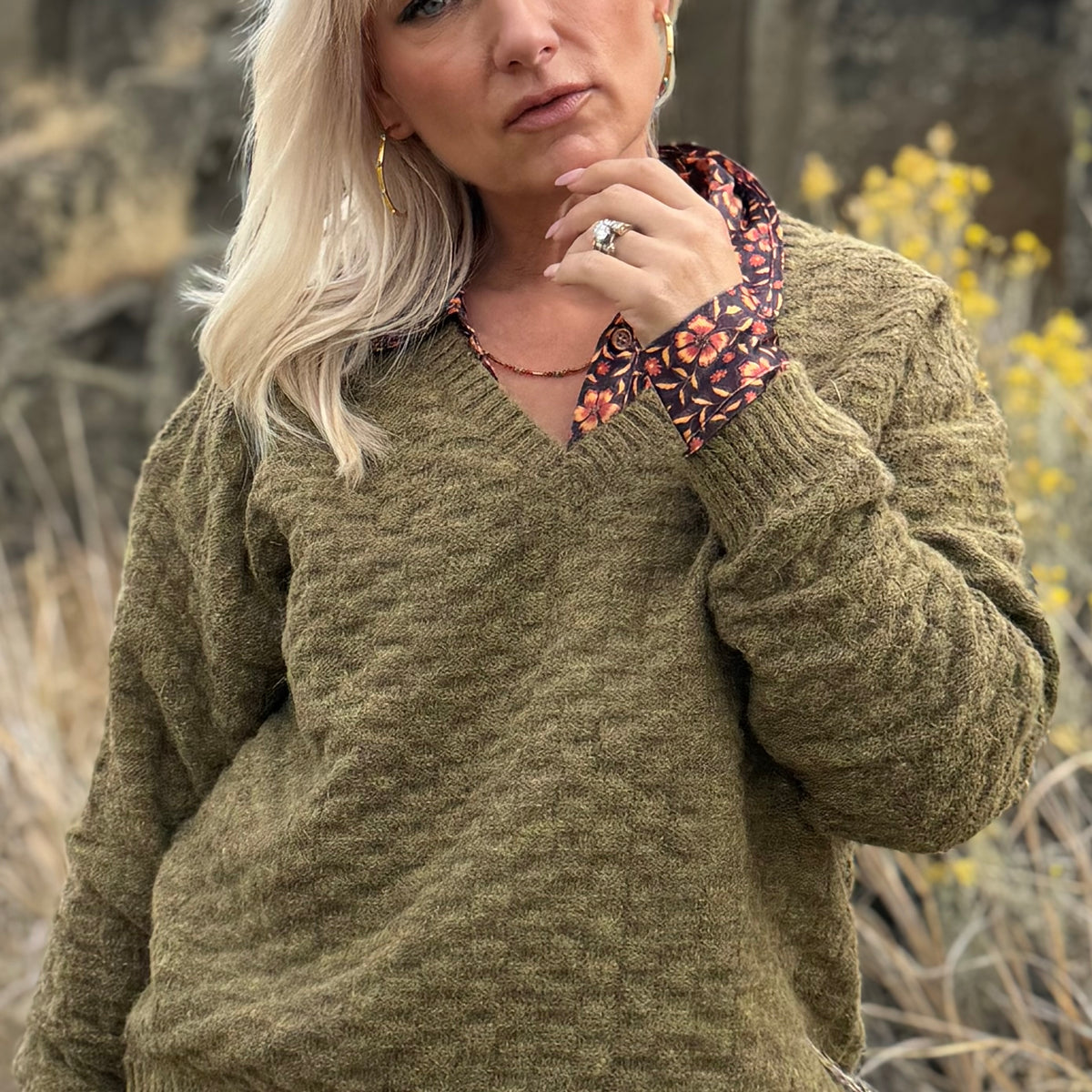 Olive Grove V-Neck Sweater