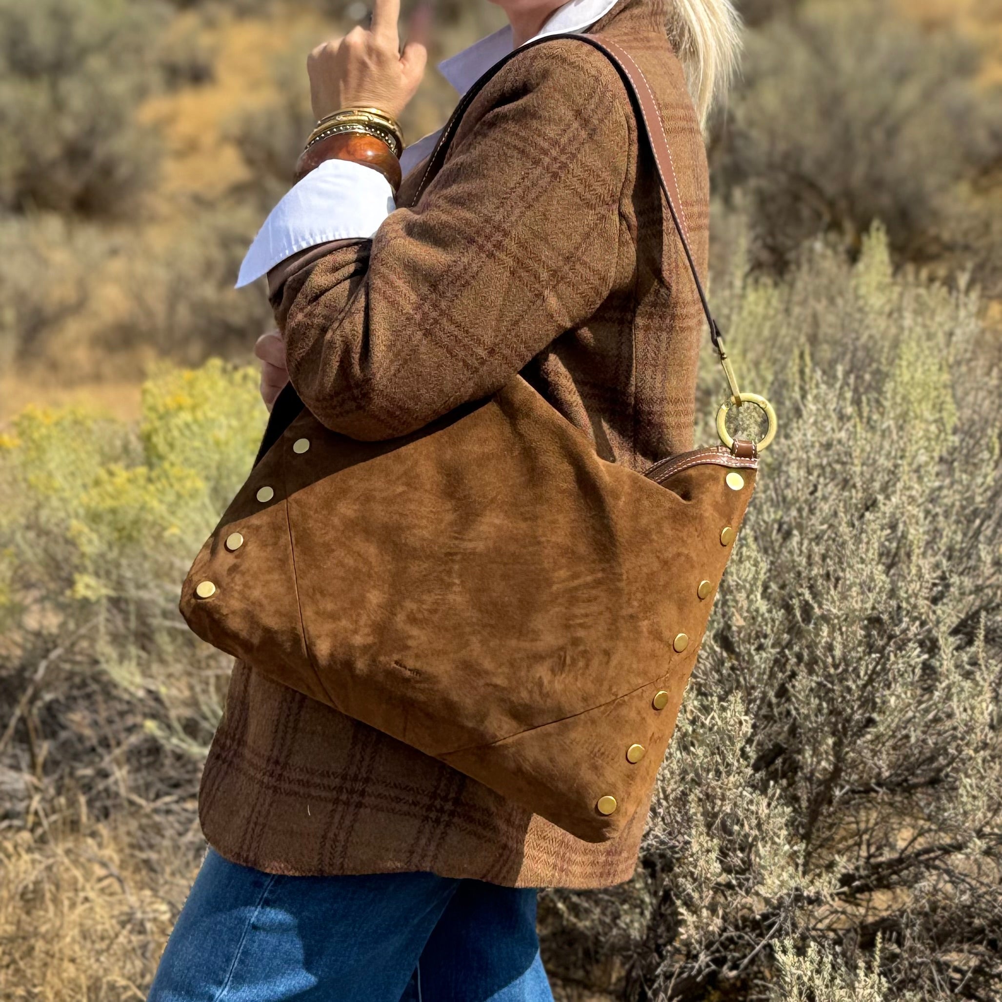 Hammitt Kyle Lrg Cinnamon Suede/Antique Gold