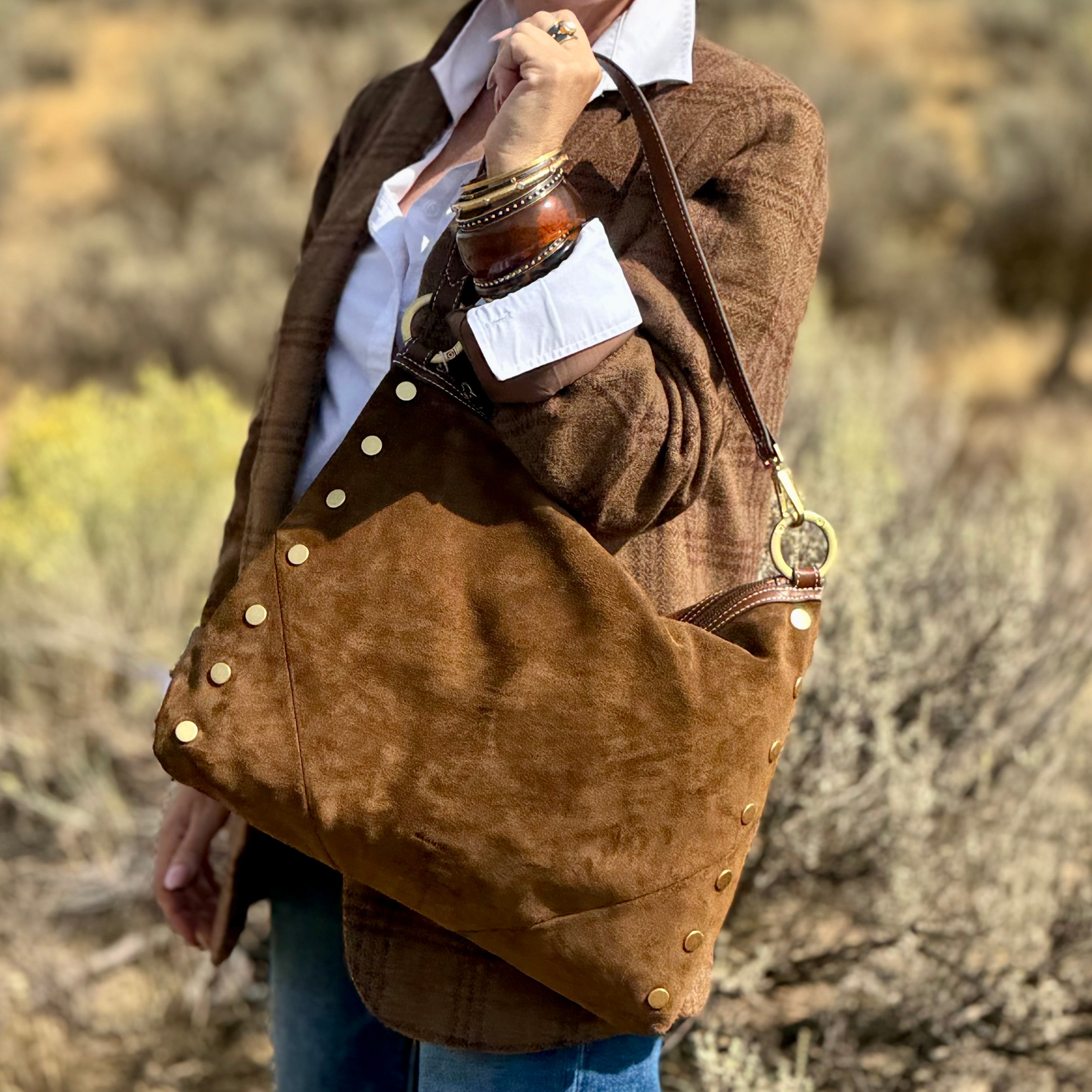 Hammitt Kyle Lrg Cinnamon Suede/Antique Gold