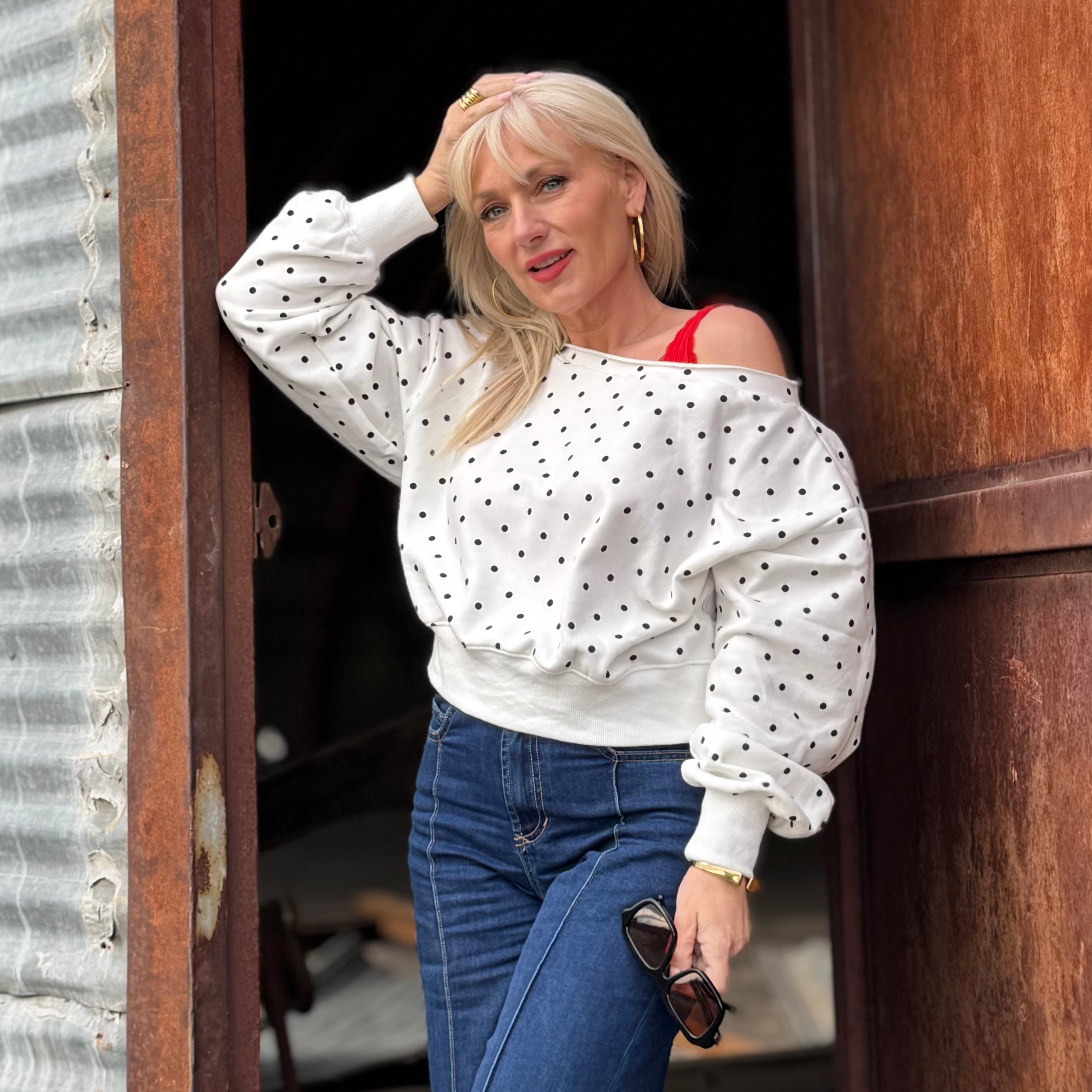 Parisian Ease Polka Dot French Terry Boatneck