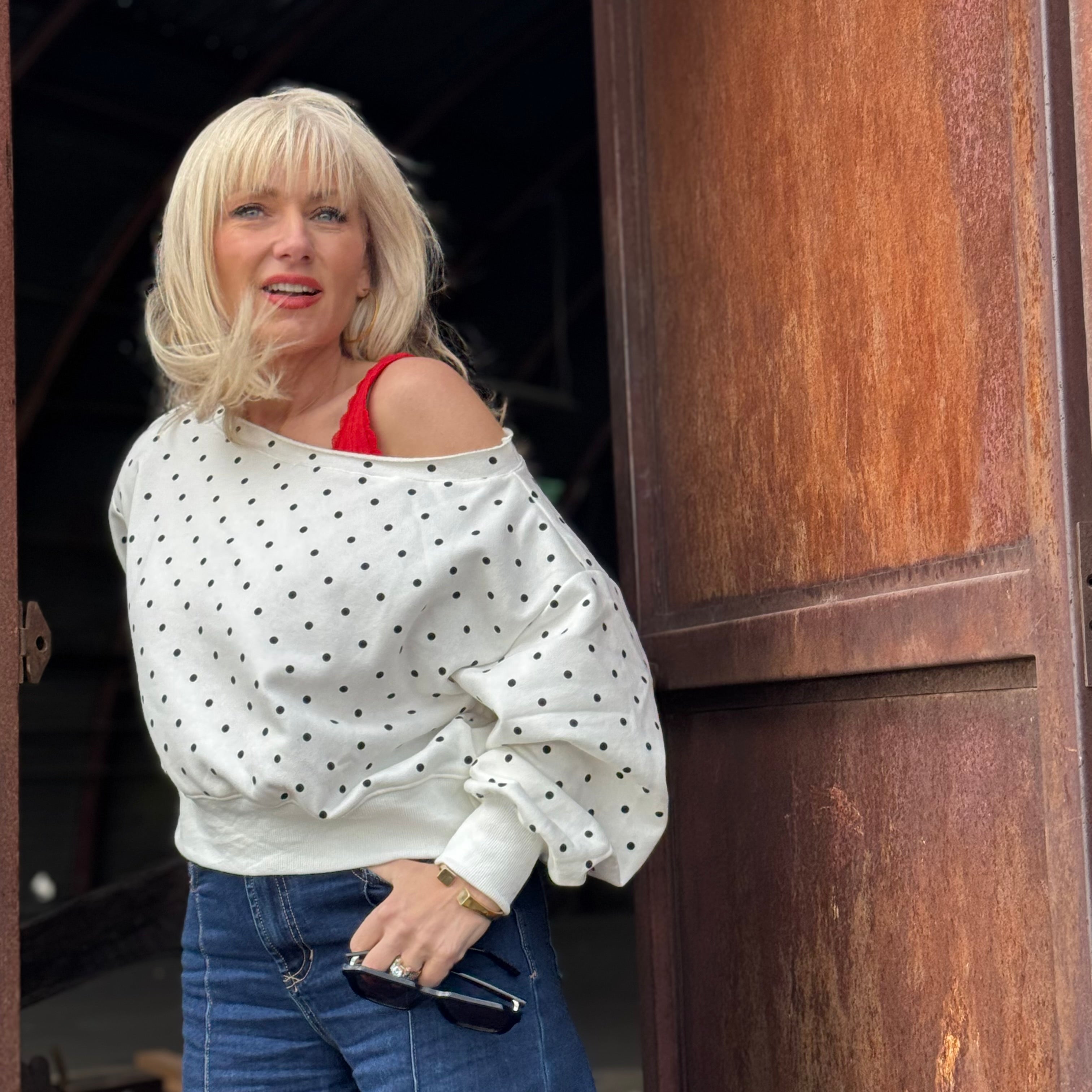 Parisian Ease Polka Dot French Terry Boatneck
