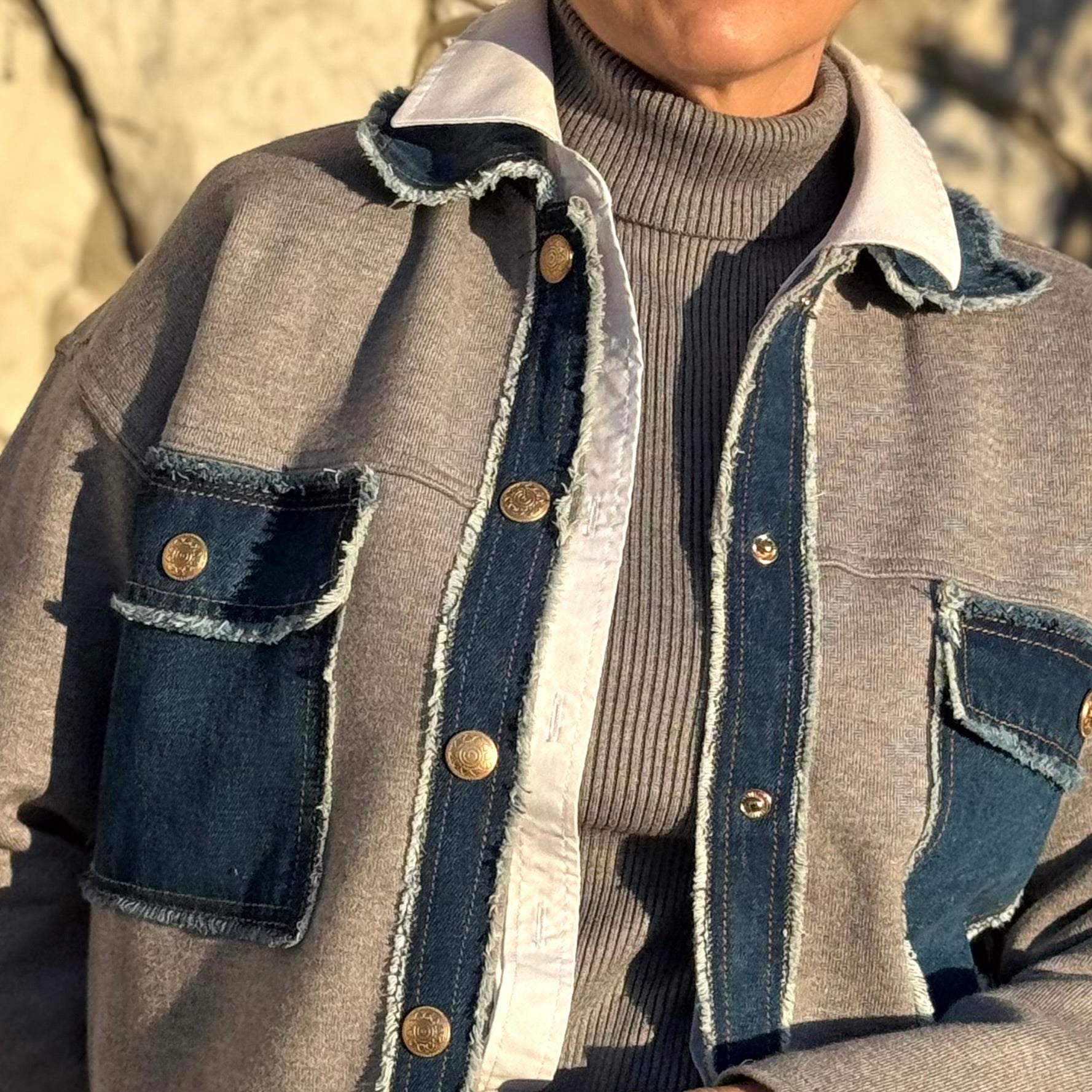 RIDGE POINT RIBBED TURTLENECK Gray