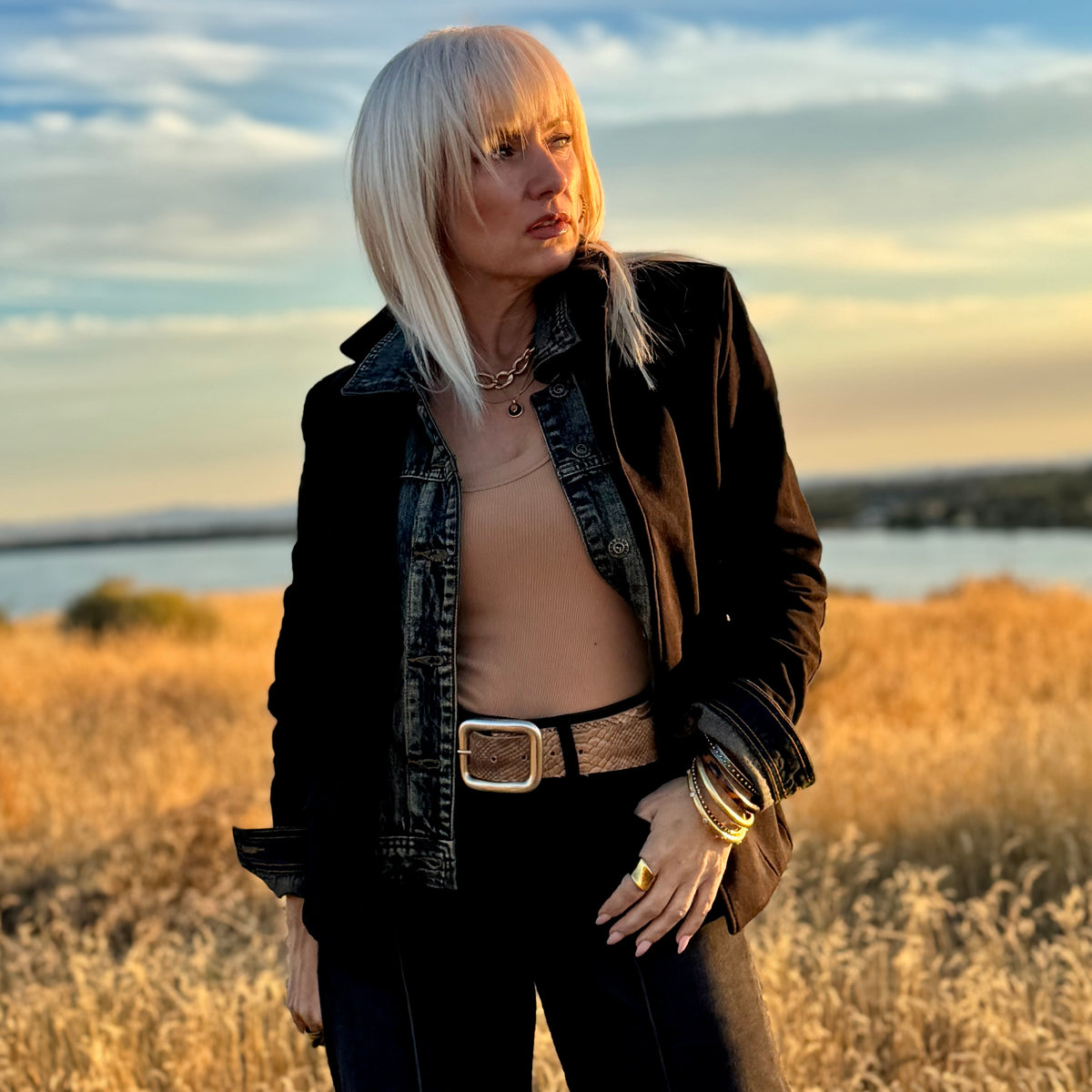 THE DENIM DETAIL FRENCH TERRY JACKET Black