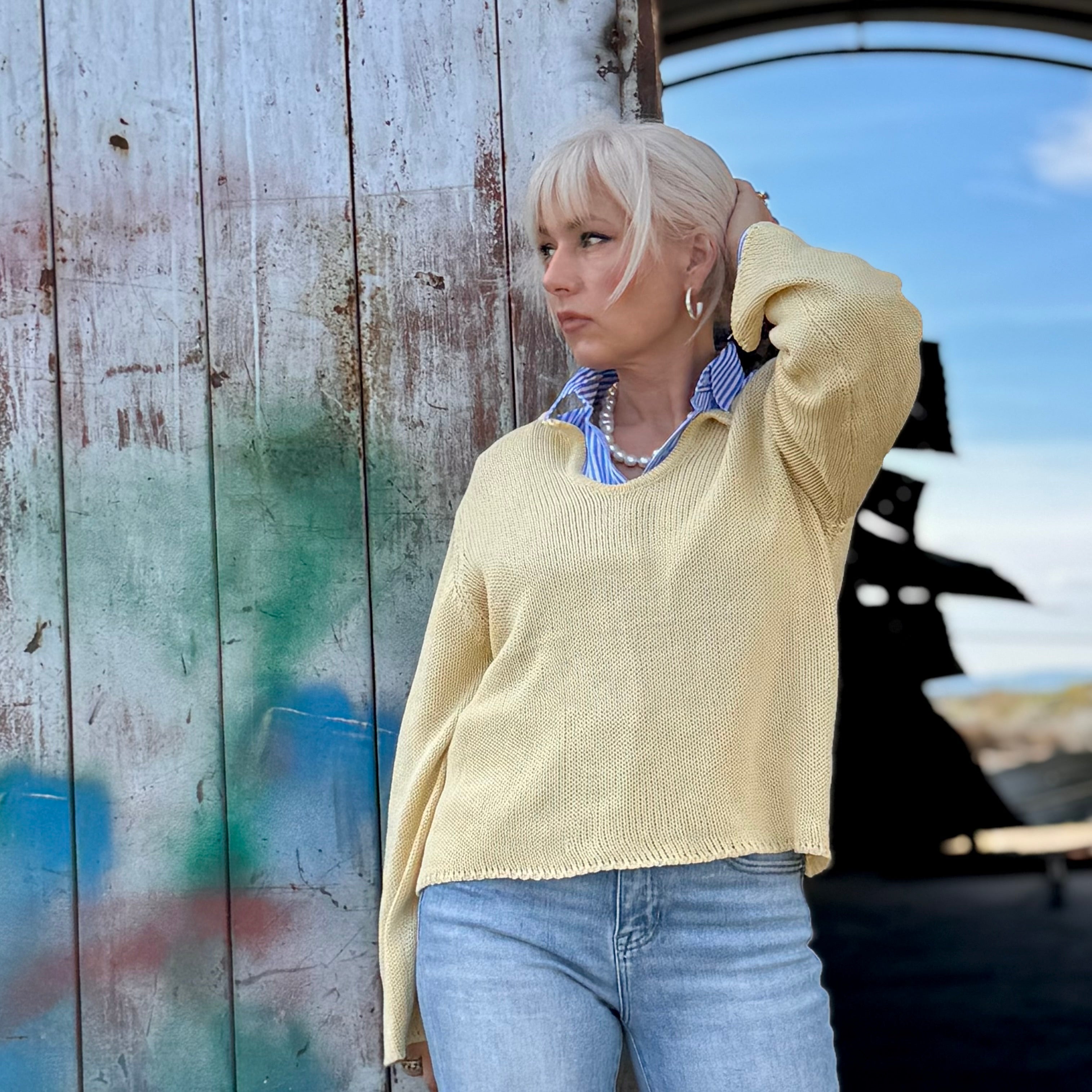 Golden Hour Cotton Keyhole Sweater