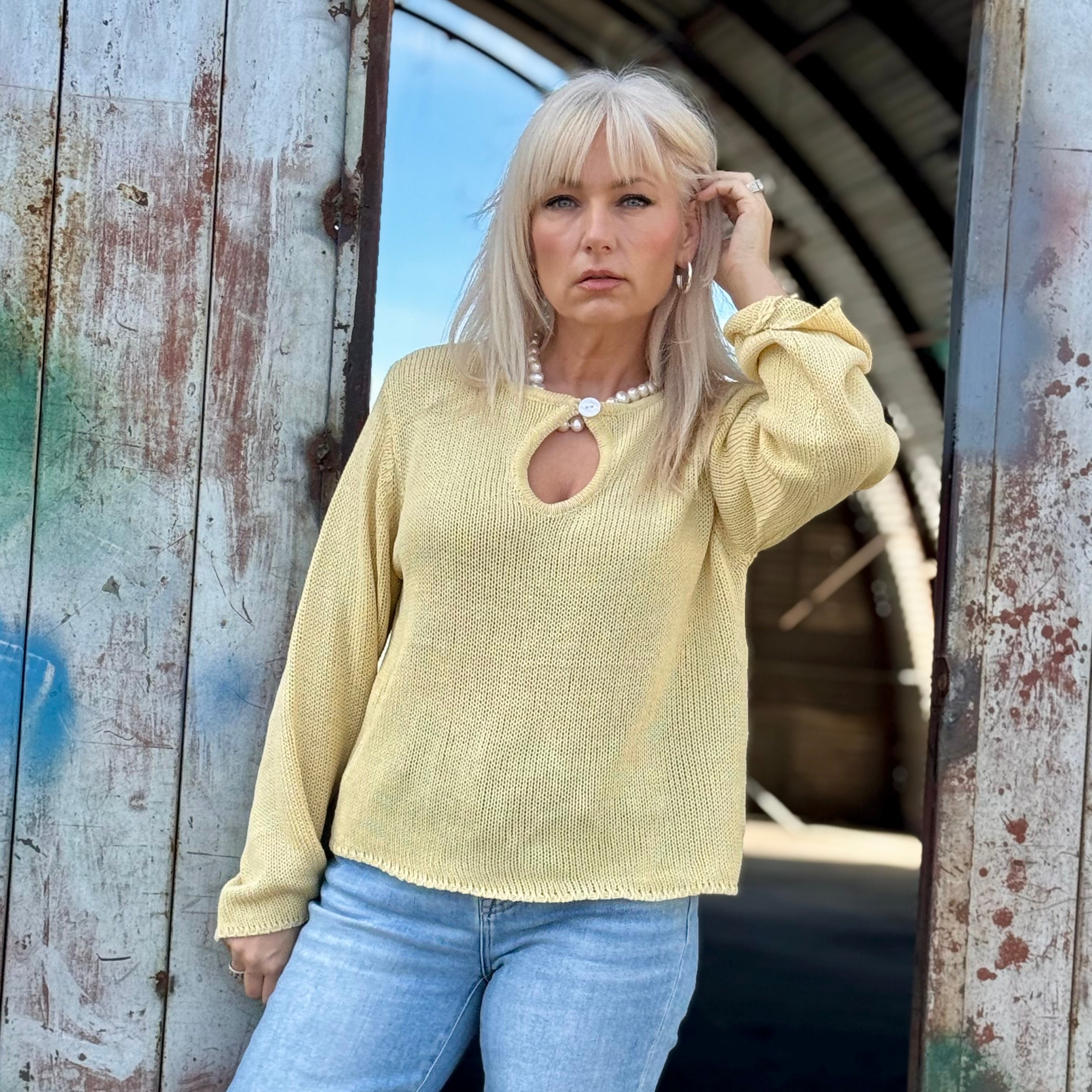 Golden Hour Cotton Keyhole Sweater