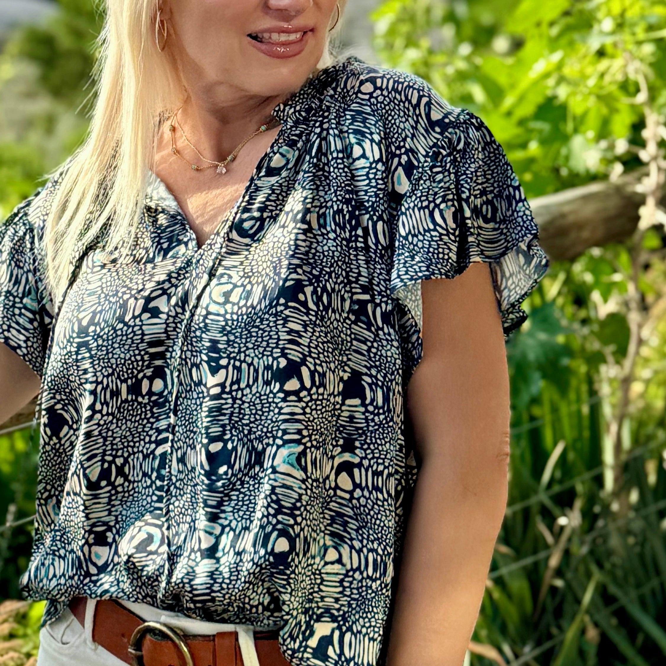 Mosaic Flutter Sleeve Blouse