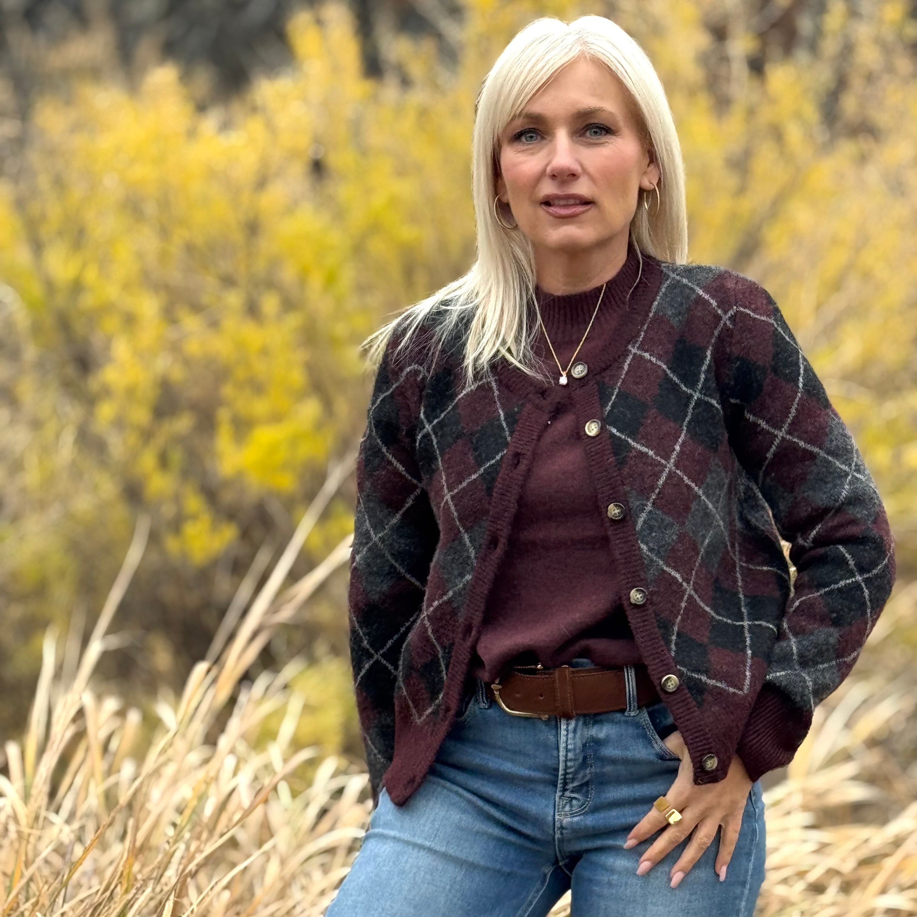 CLARA ARGYLE CARDIGAN Burgundy