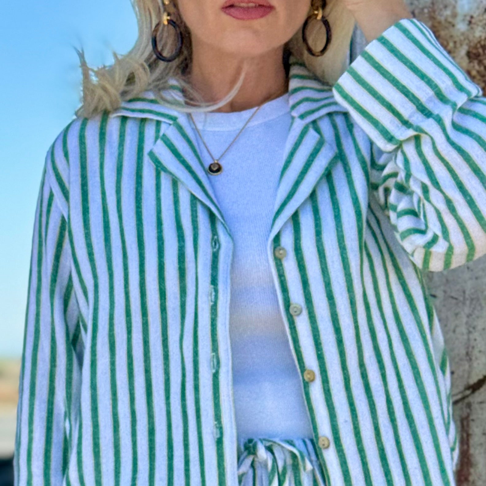 Emerald Coast Linen Stripe Button-Up