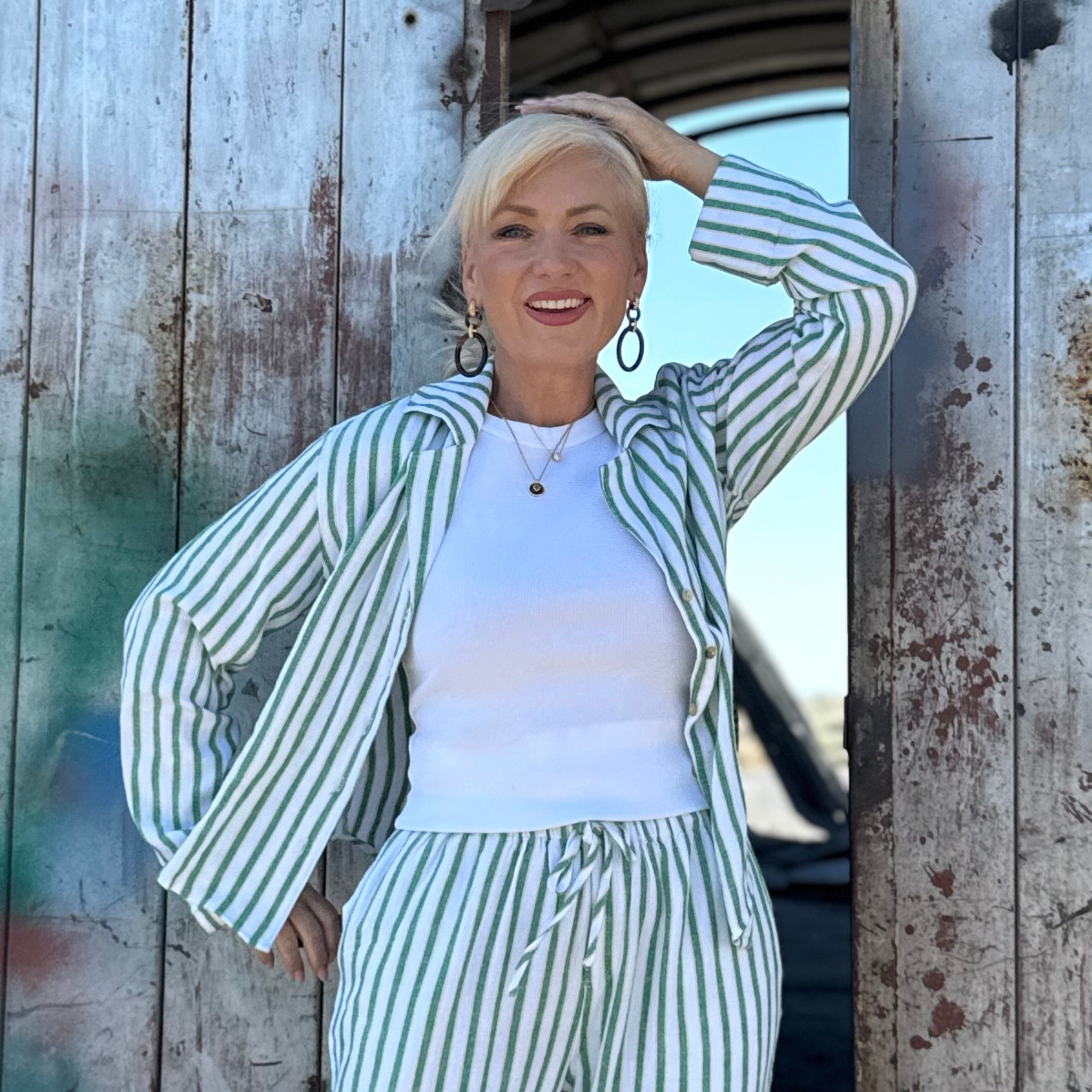 Emerald Coast Linen Stripe Button-Up