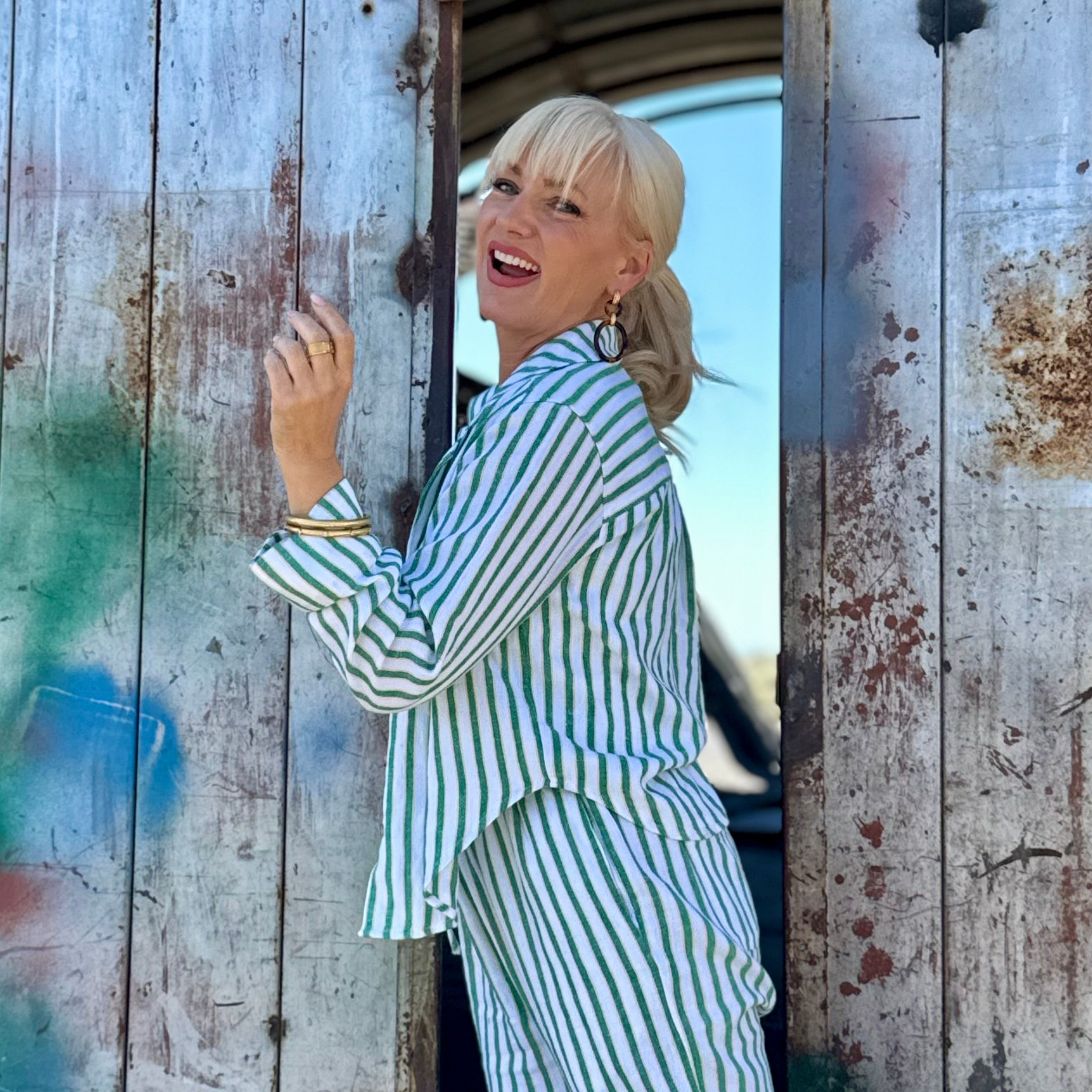 Emerald Coast Linen Stripe Button-Up