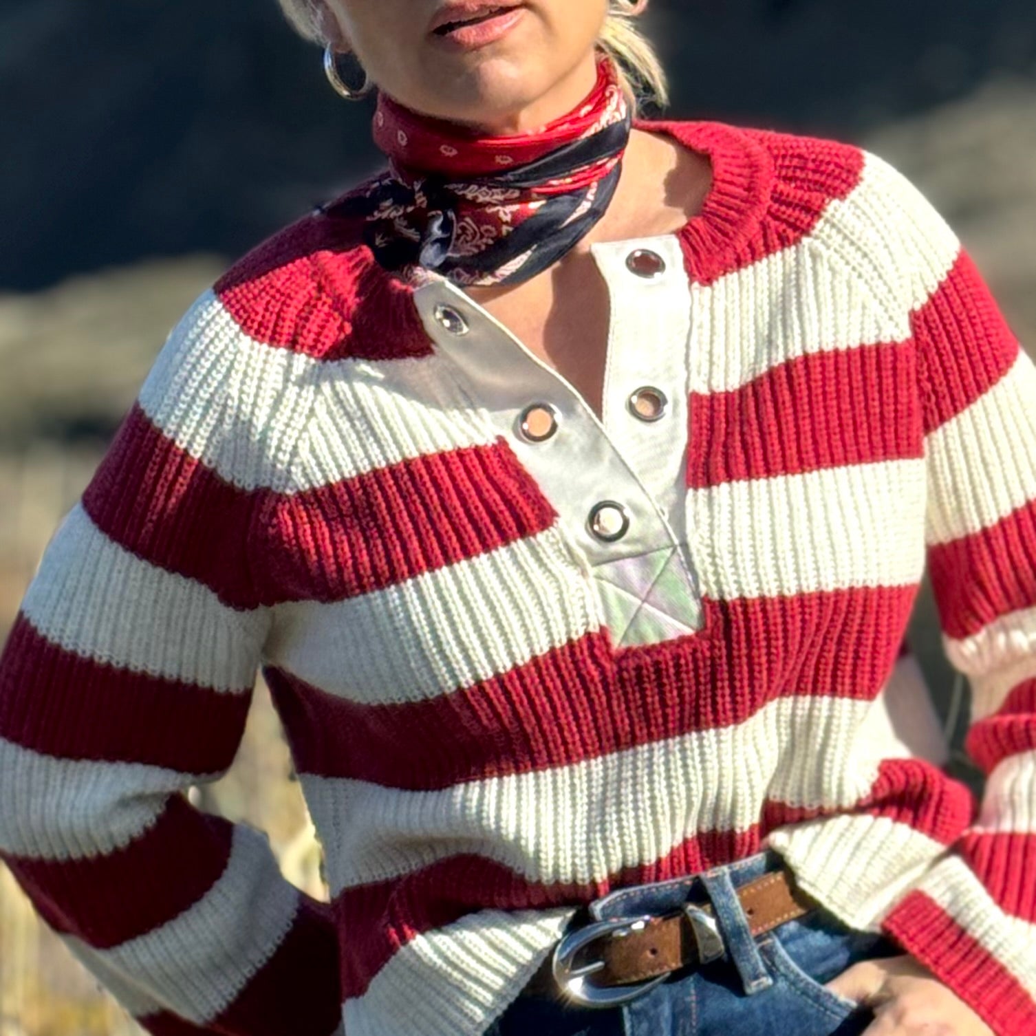 SAPPHIRE Red STRIPE SWEATER