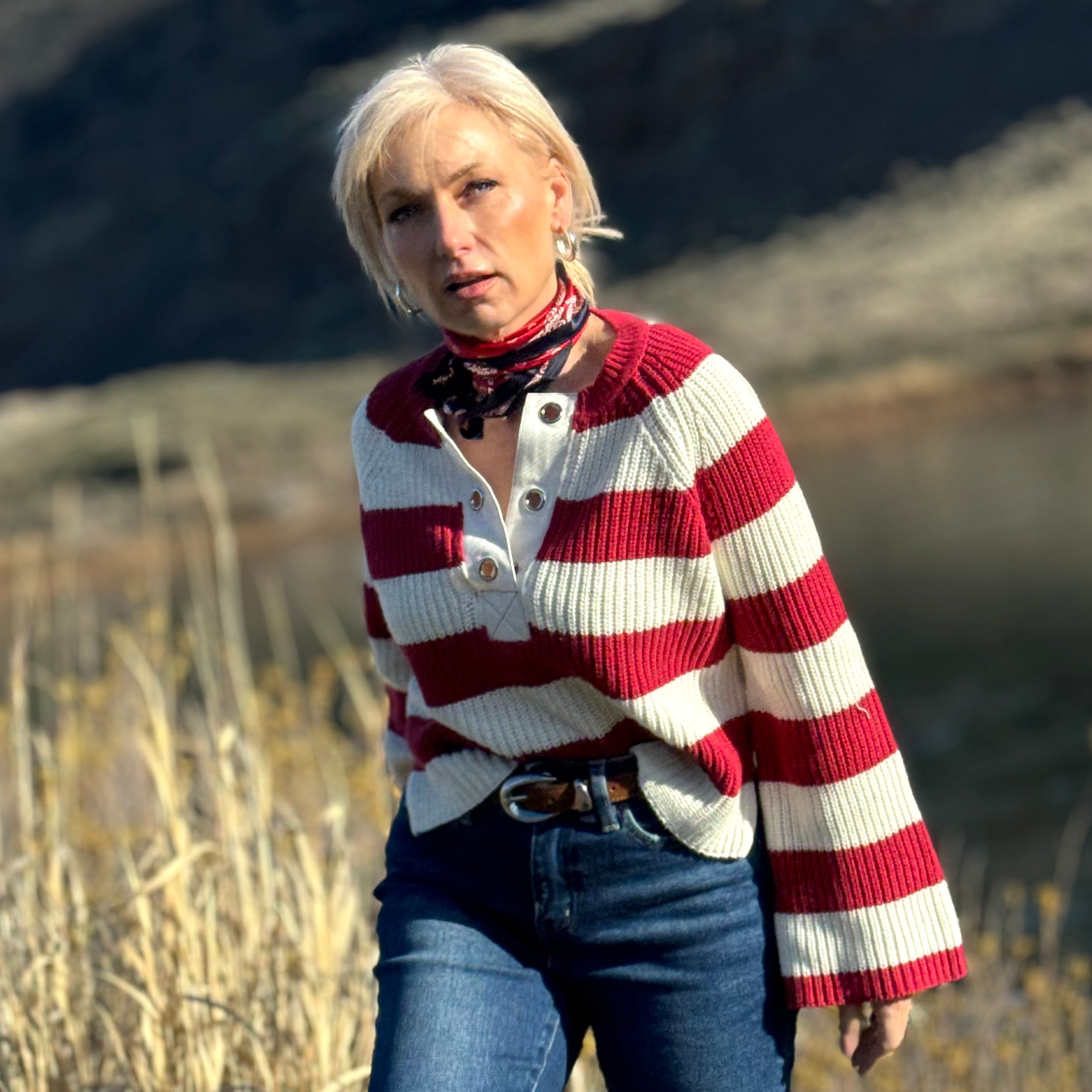 SAPPHIRE Red STRIPE SWEATER