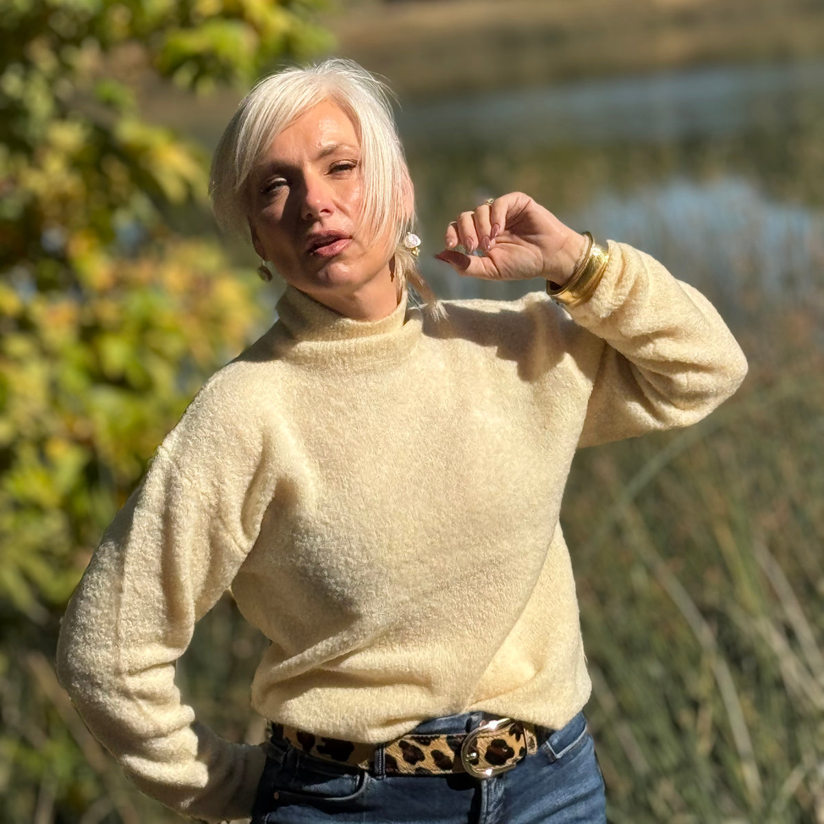 Mock Neck Boucle Sweater