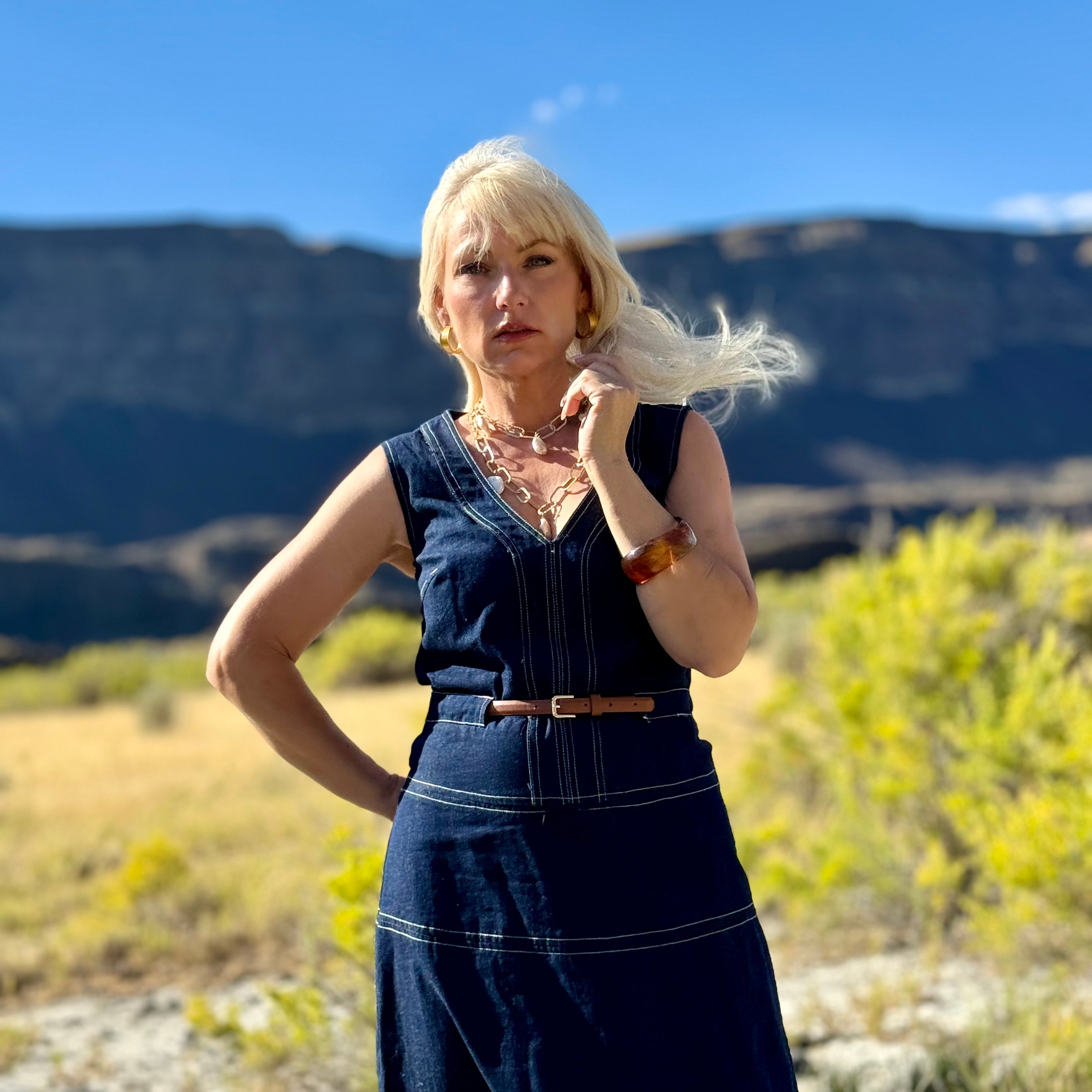 Indigo Horizon Contrast-Stitch Dress