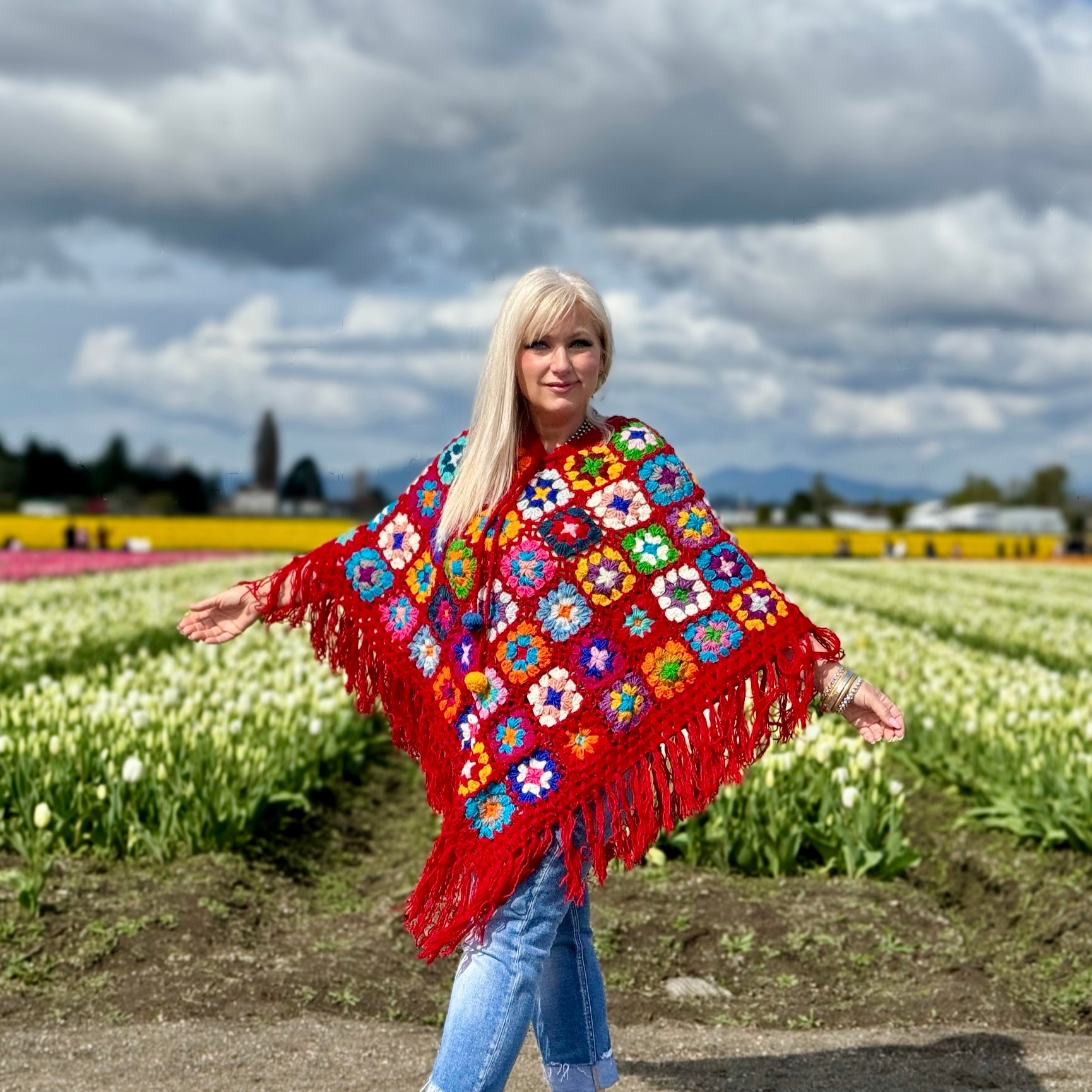 Granny Square Crochet Fringe Poncho