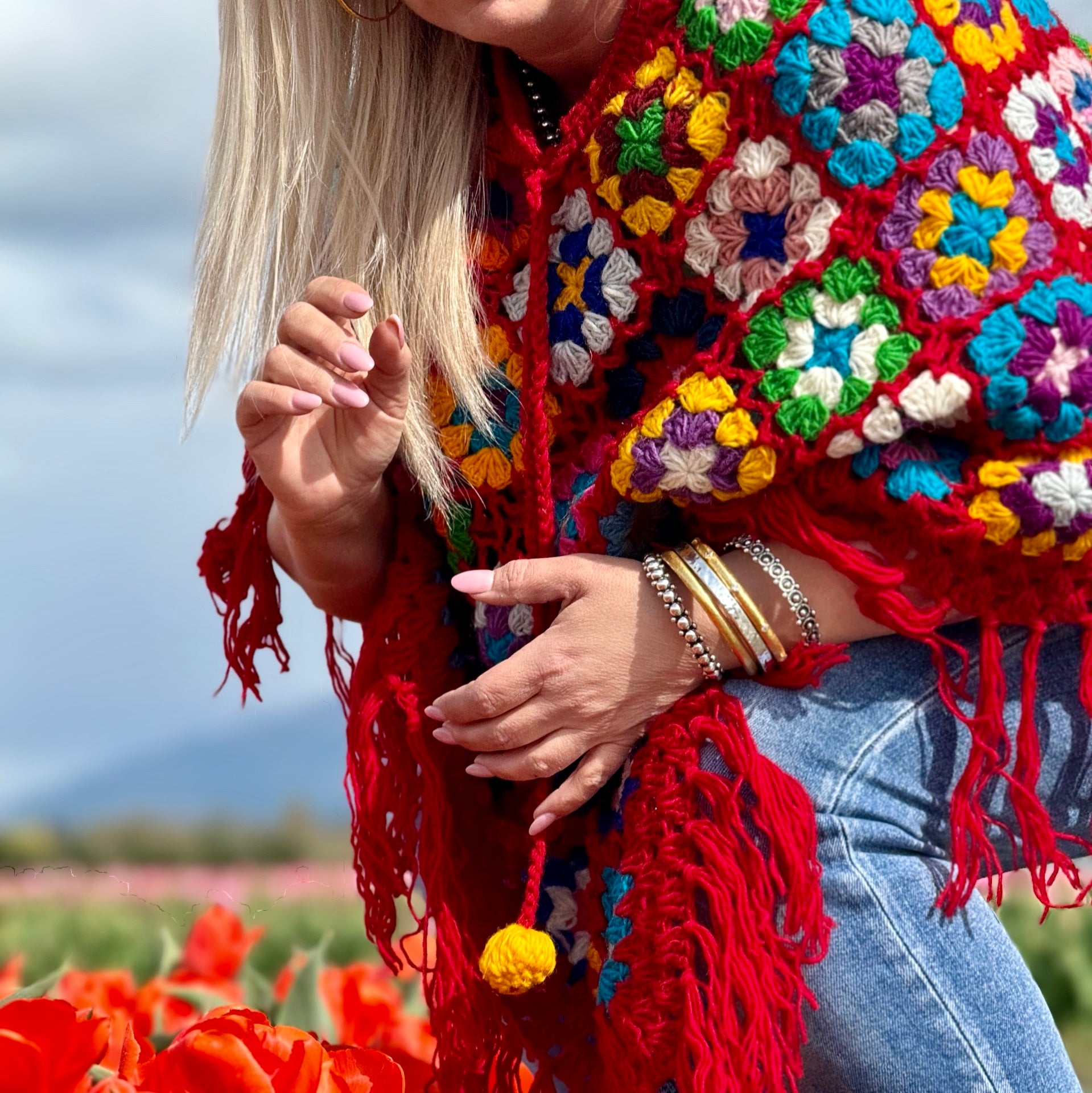Granny Square Crochet Fringe Poncho