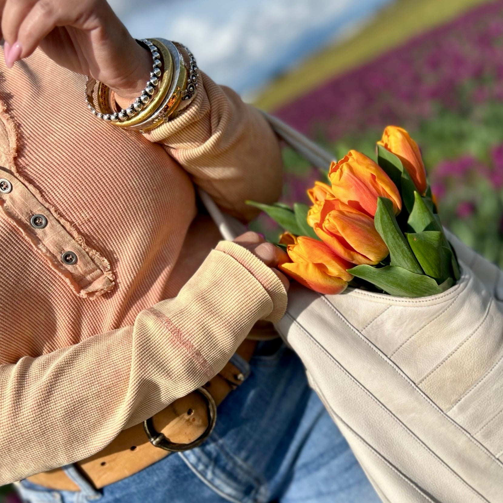 Vintage Washed Thermal Henley (Peach)