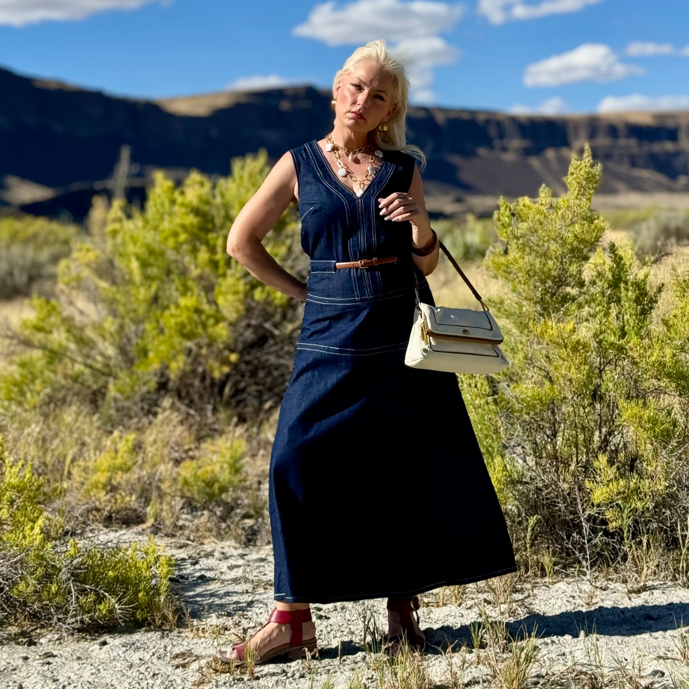 Indigo Horizon Contrast-Stitch Dress