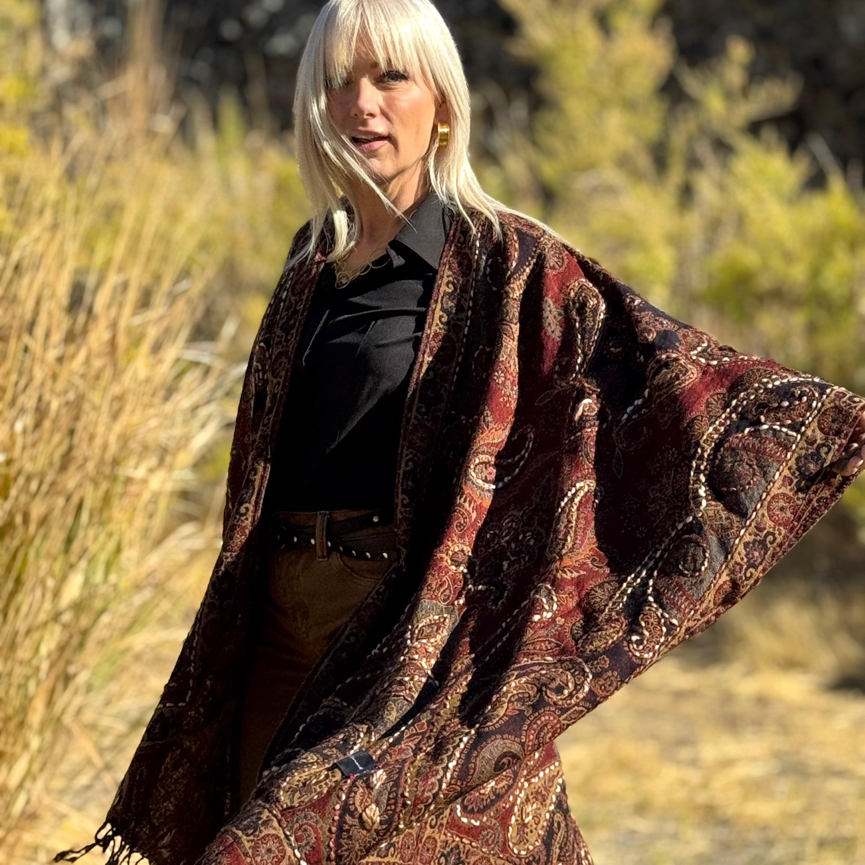 Marisol Embroidered Wool Wrap