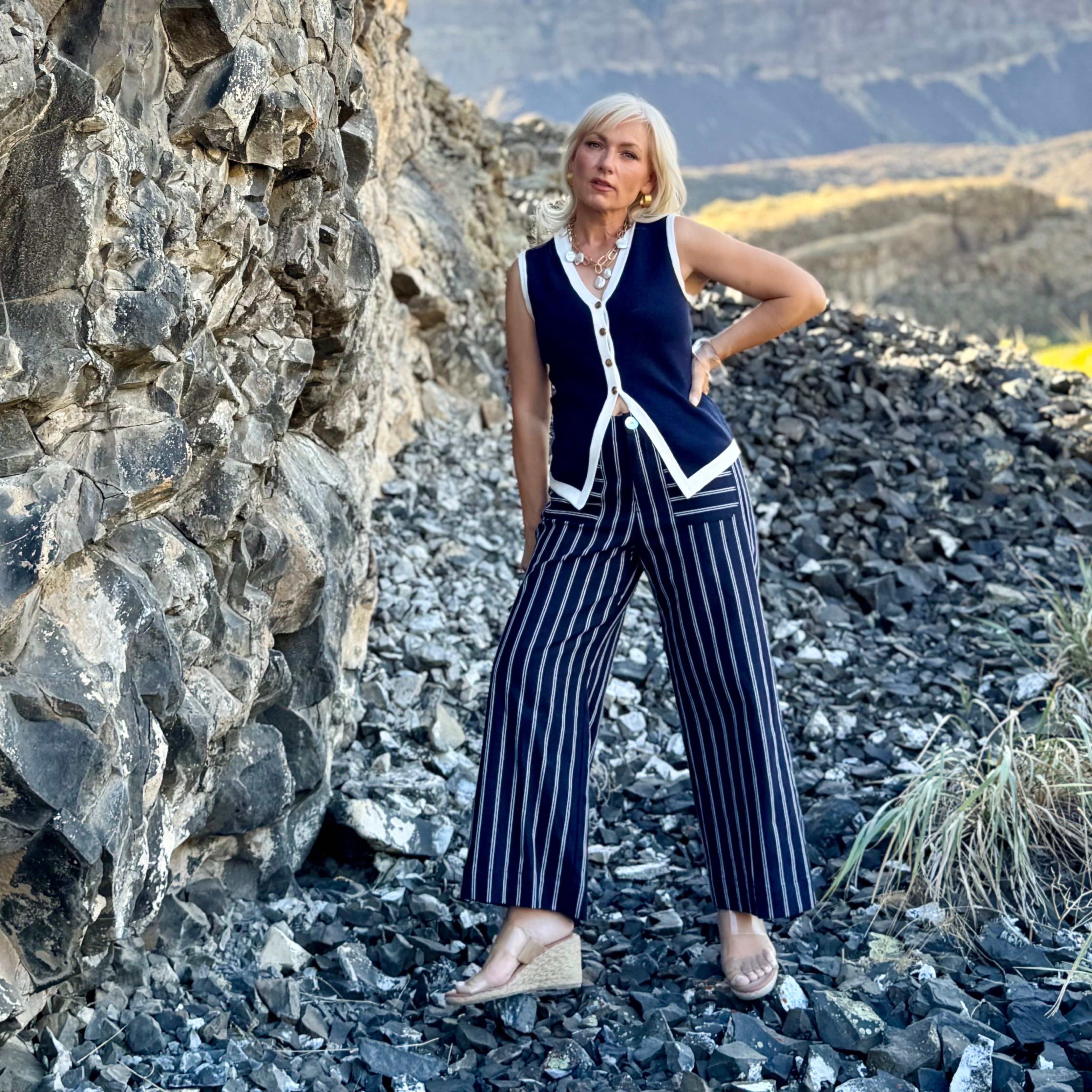 Harbor Stripe Wide-Leg Pants