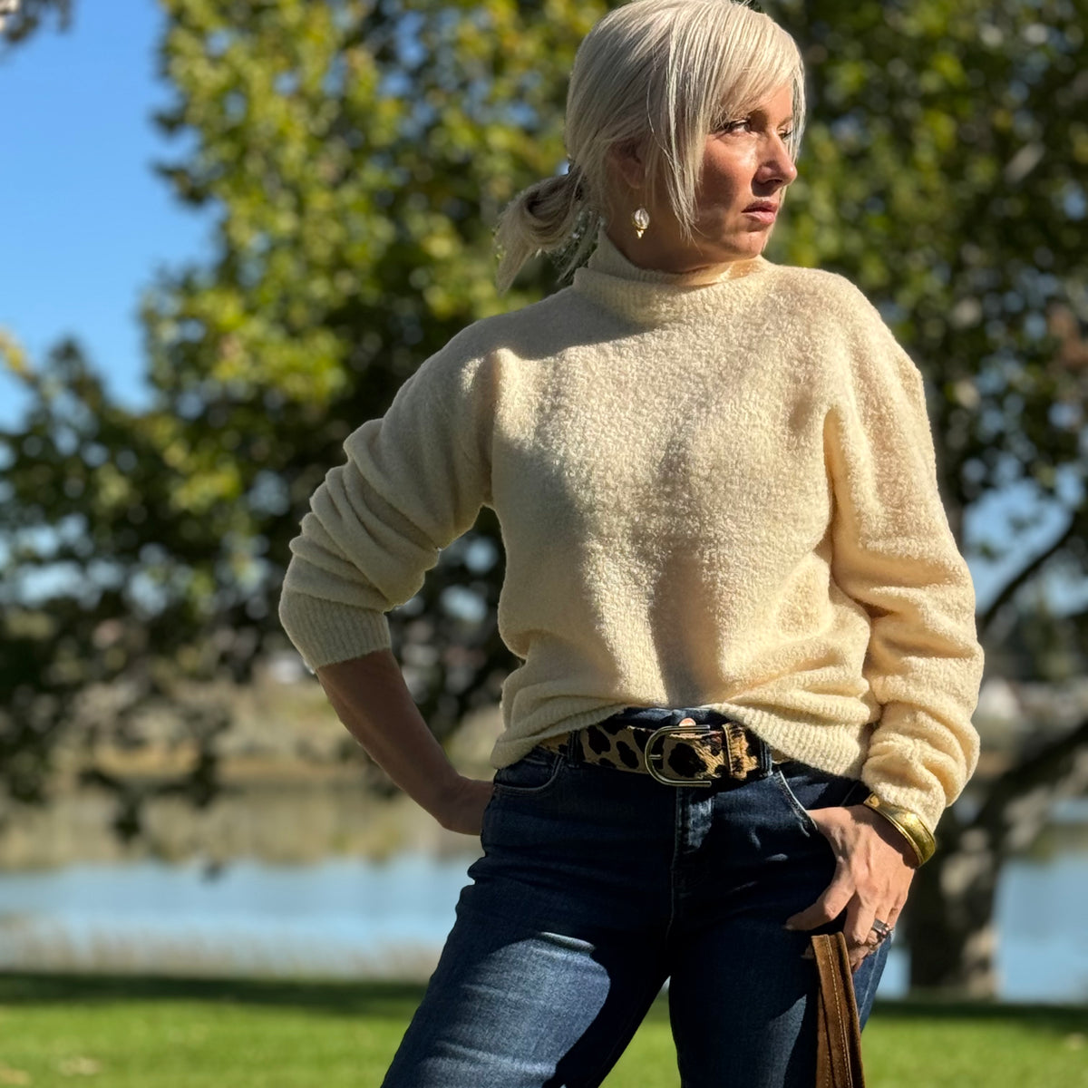 Mock Neck Boucle Sweater