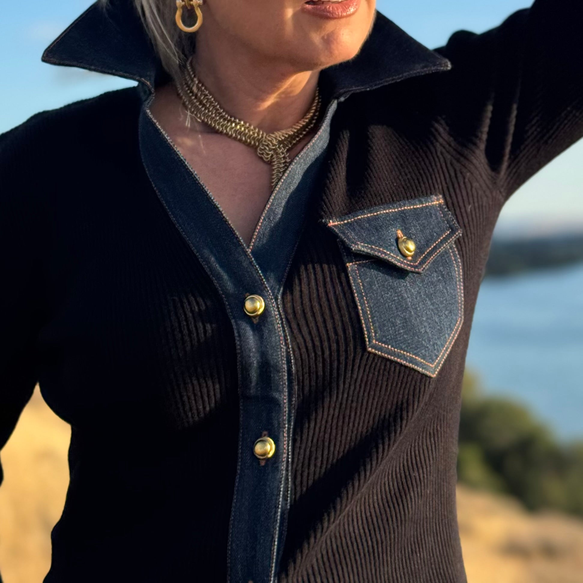 The Denim Detail Ribbed Top