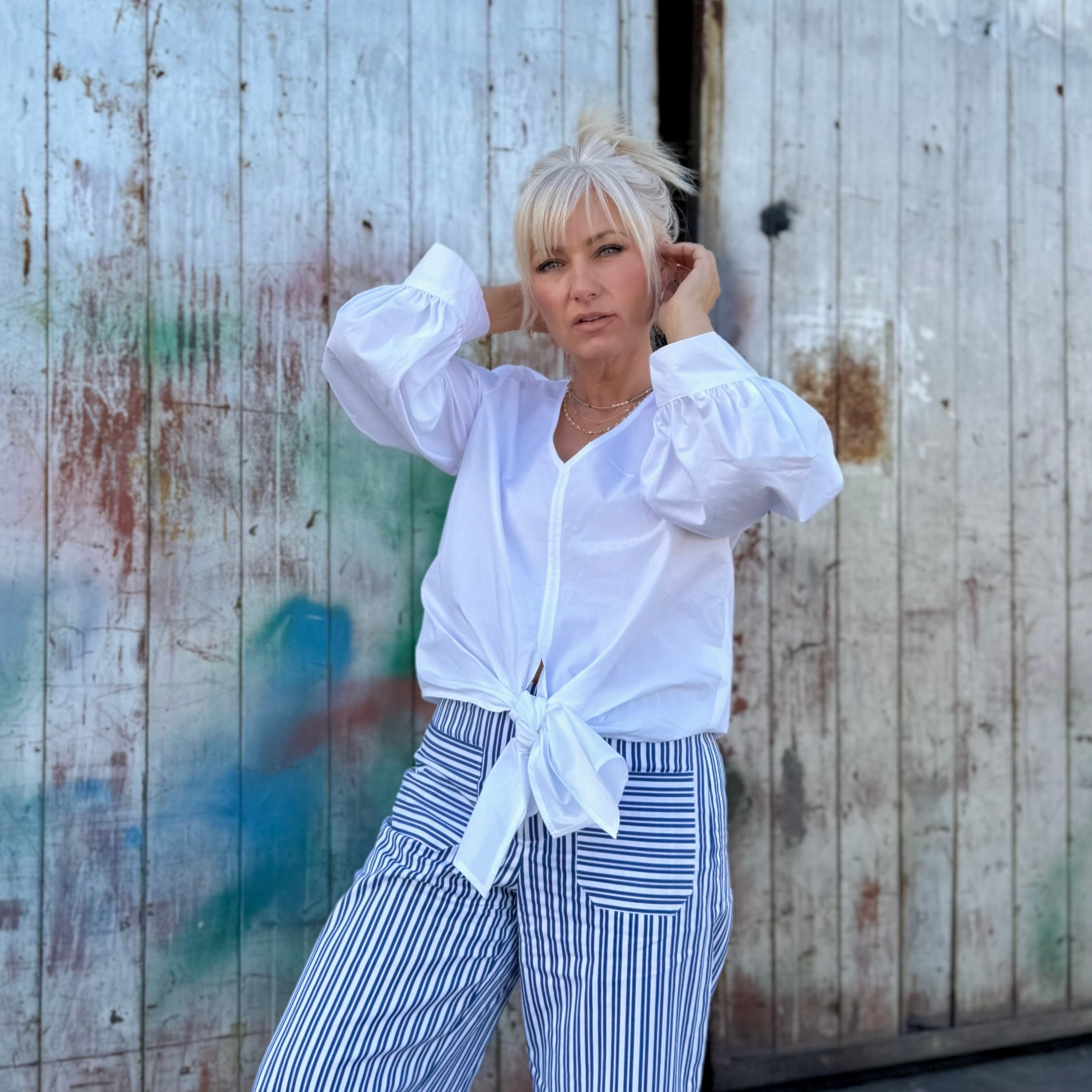 Stripe Cropped Wide-Leg Pants